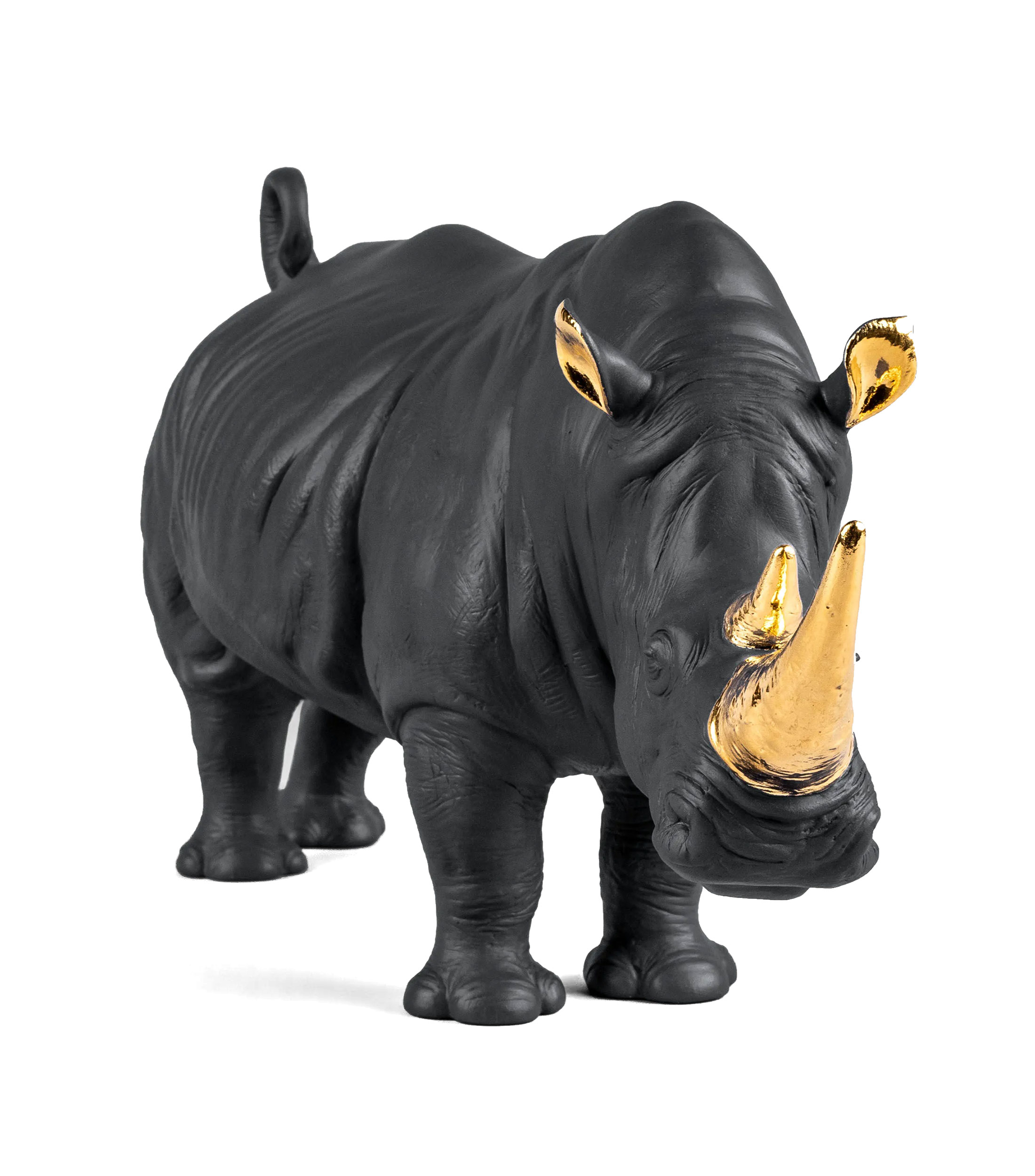 Escultura Rinoceronte Negro-Dorado en porcelana