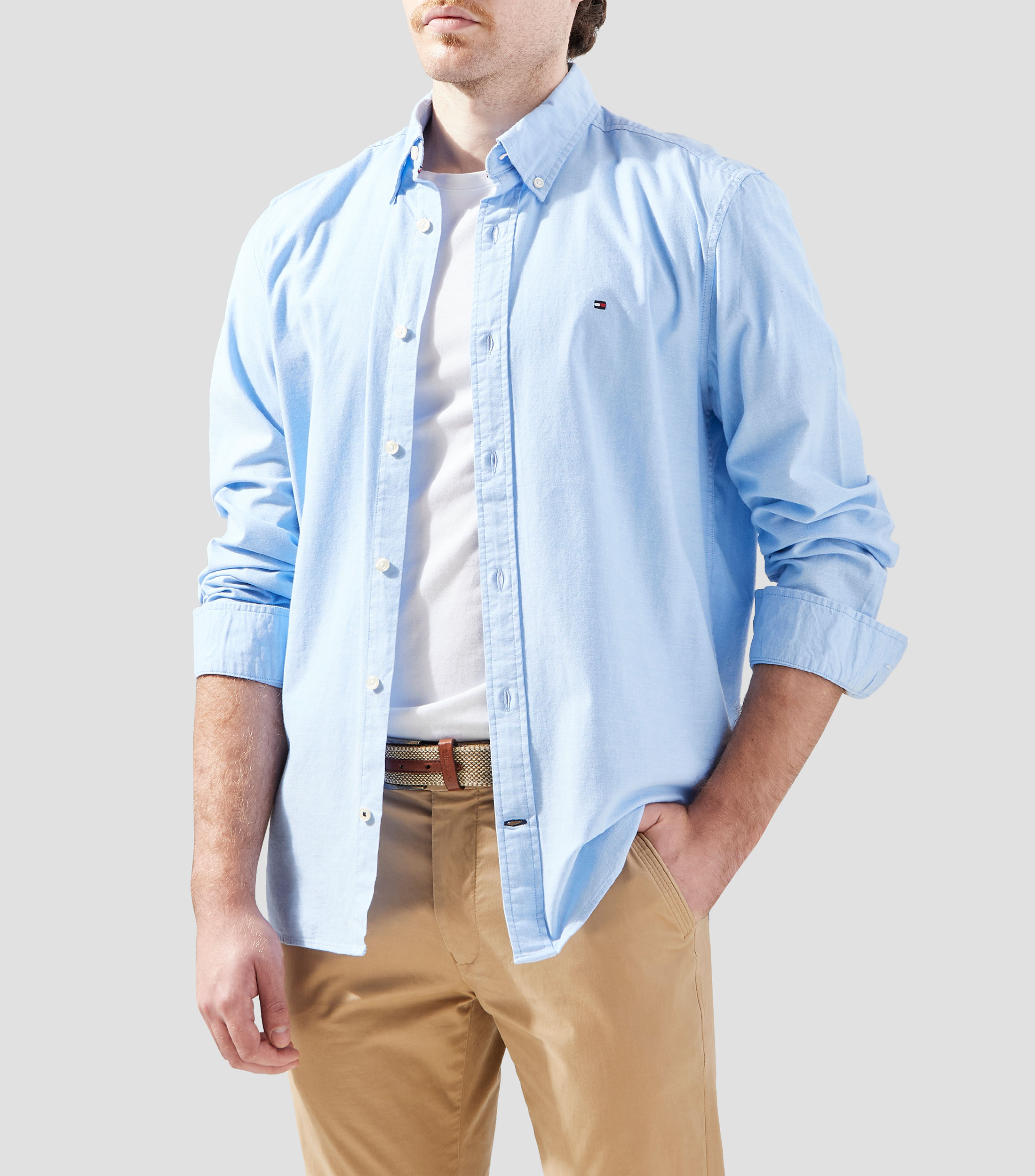 Camisa lisa con manga larga Hombre