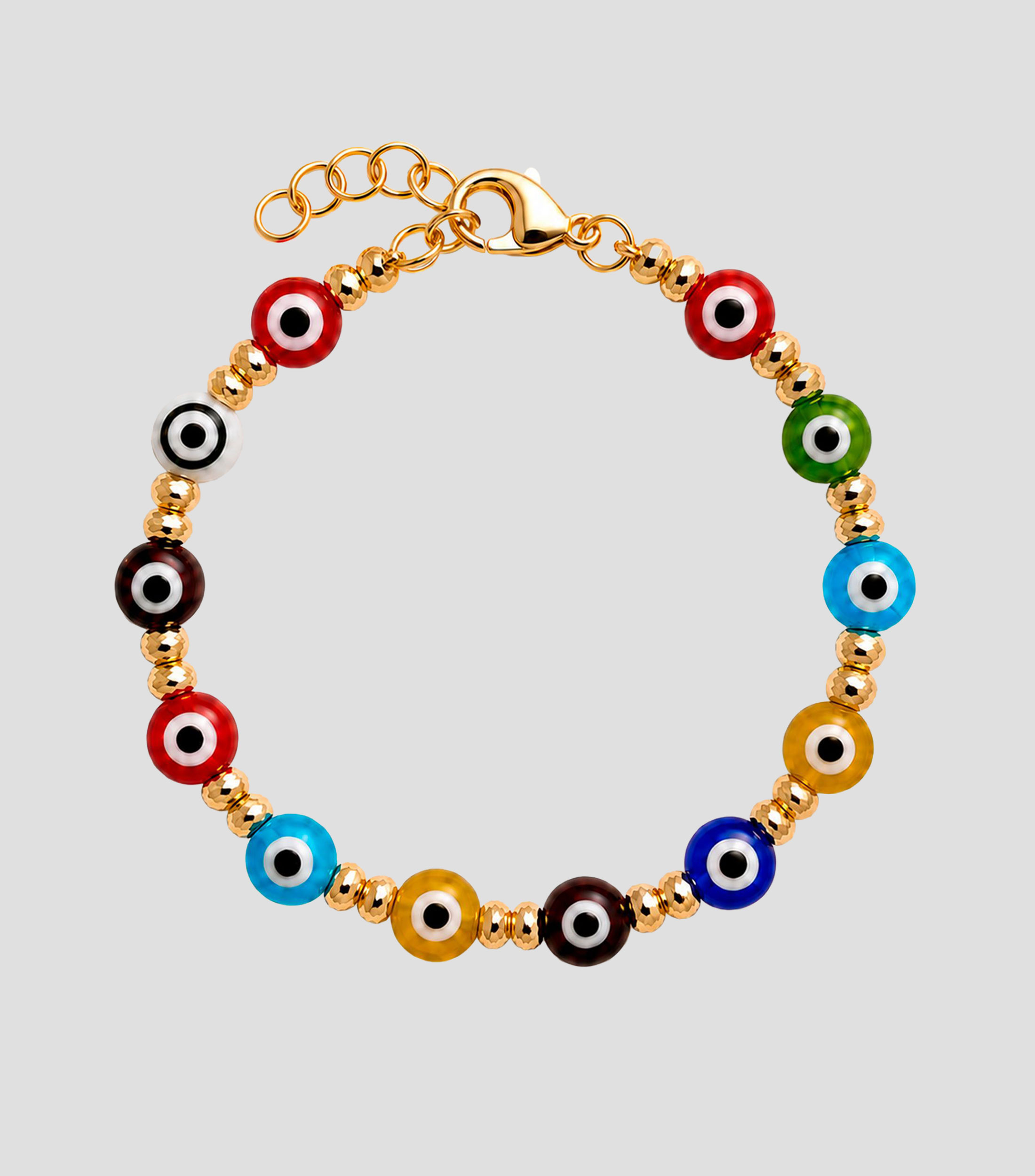 Pulsera multicolor con cuentas esféricas y múltiples ojos turcos Mujer