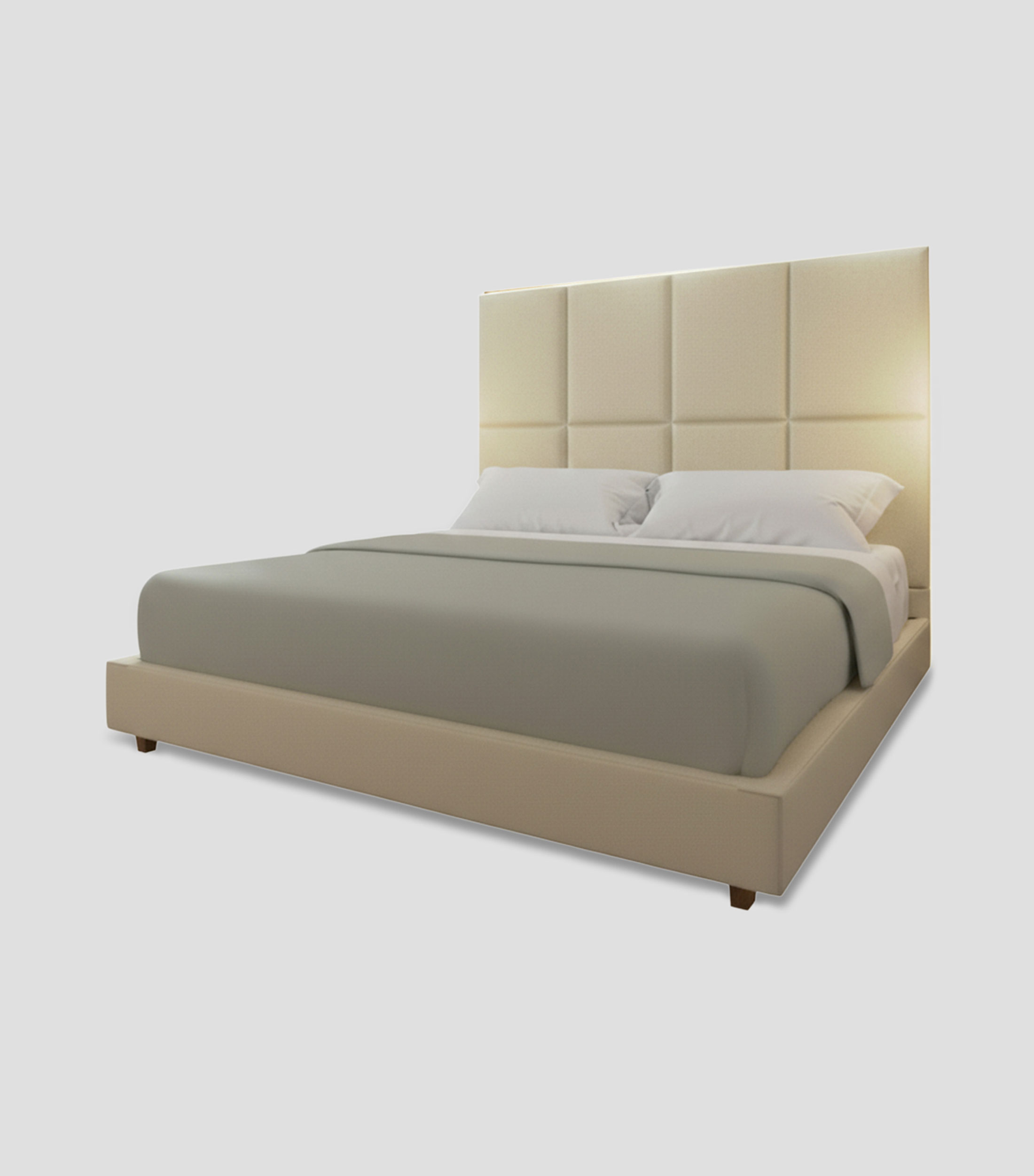 Cama King Size Textured Linen marfil en madera