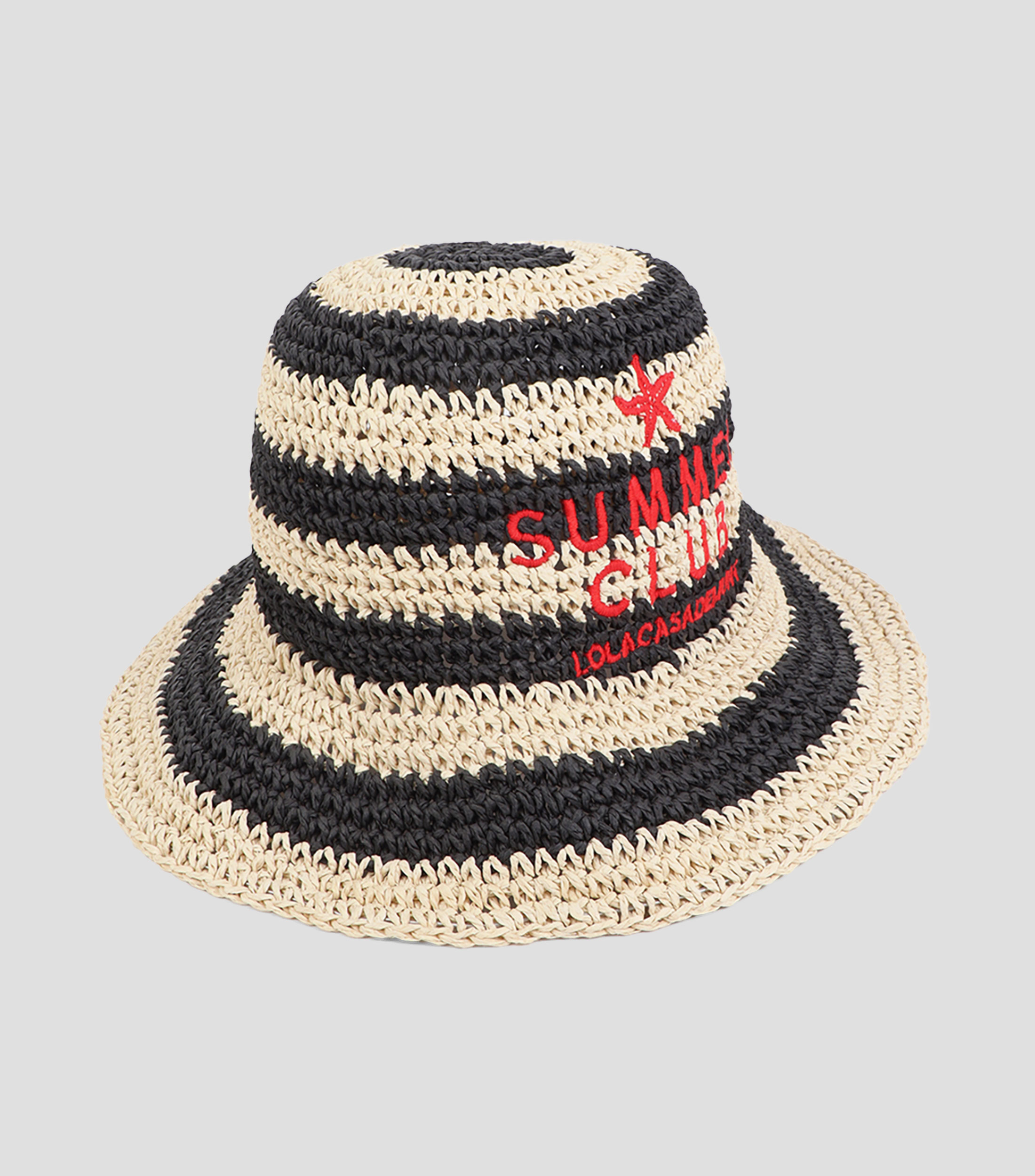 Sombrero pescador en efecto rafia rallada con bordado Mujer