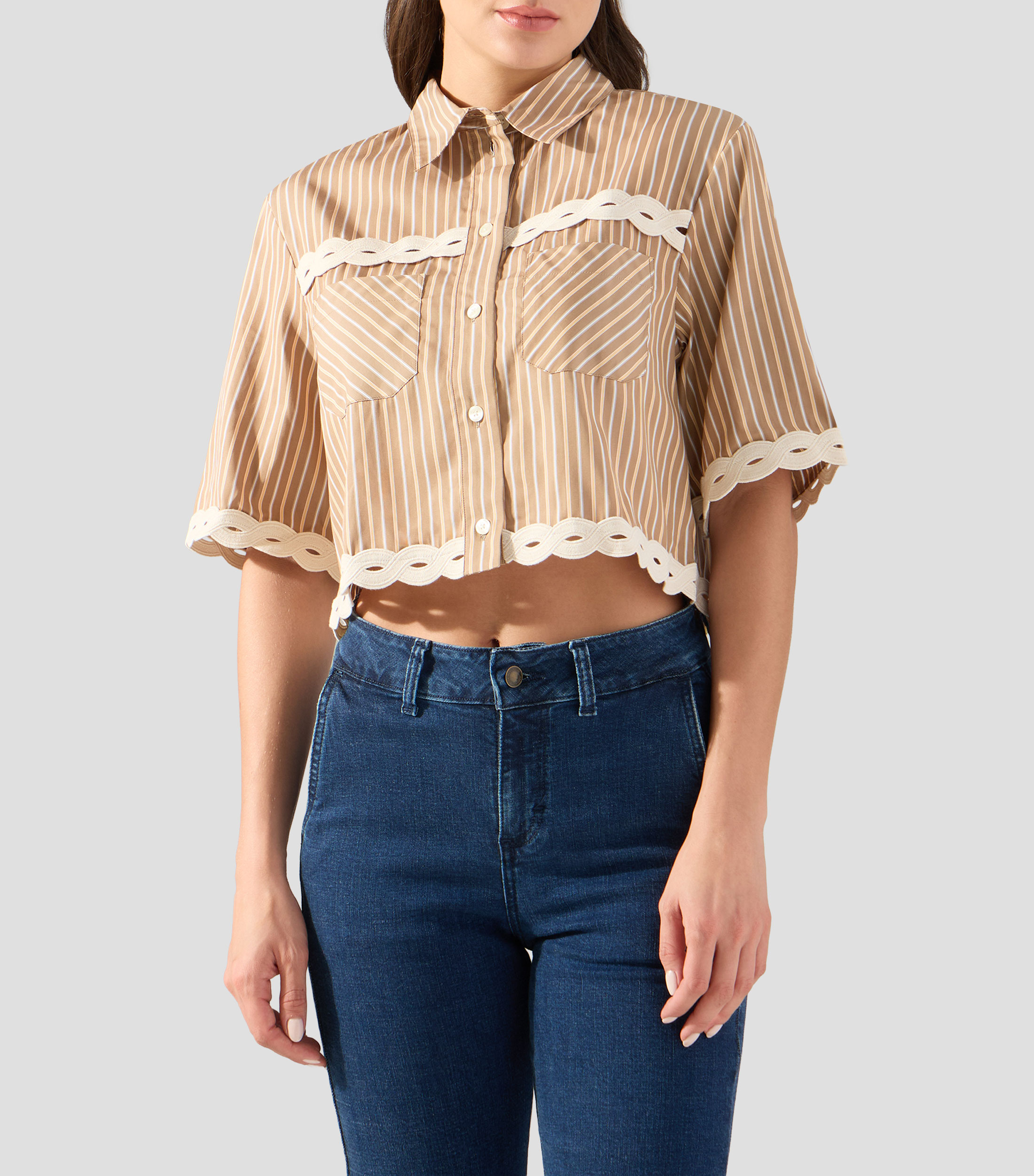 Camisa de rayas con manga corta Mujer