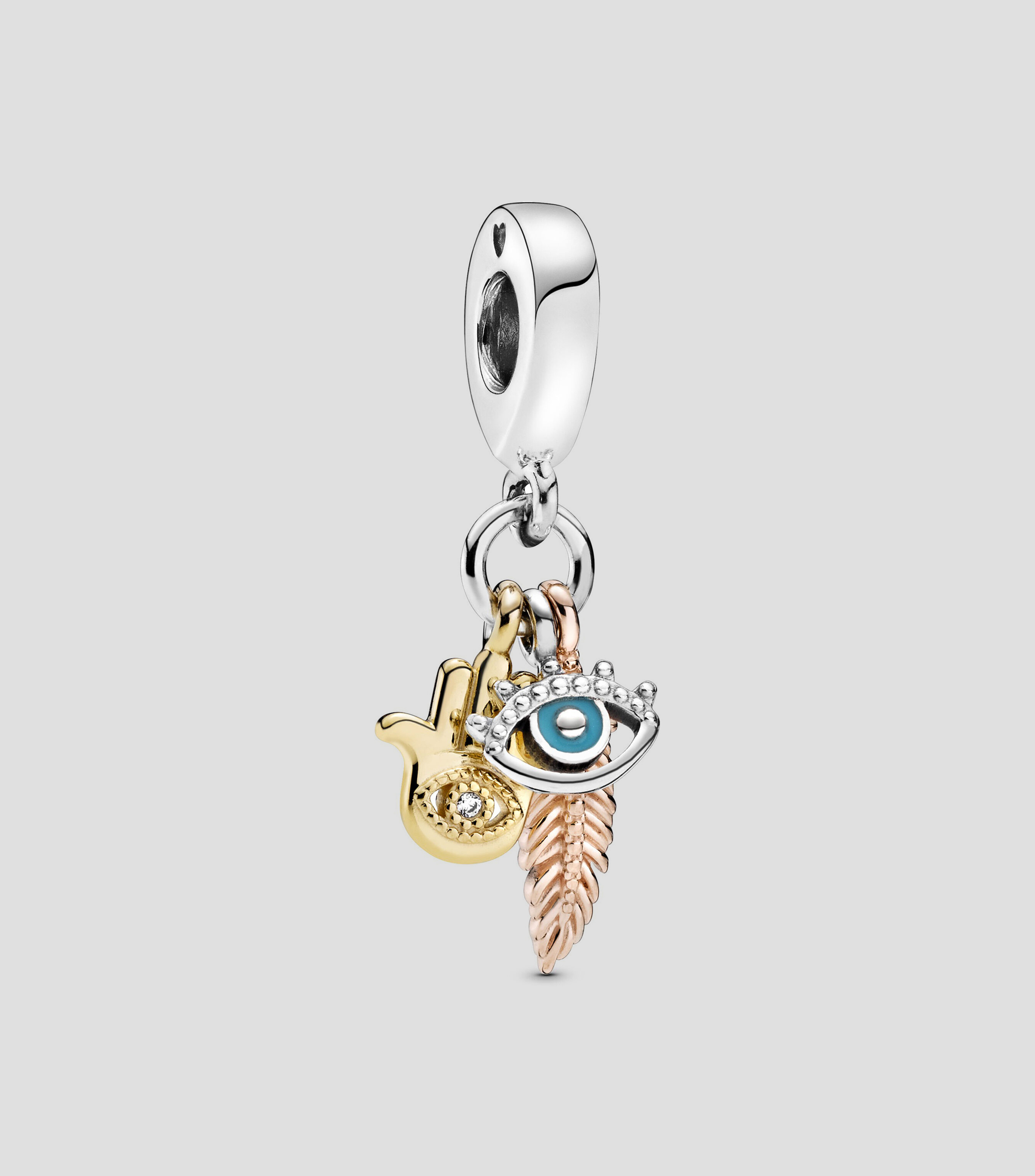 Charm en plata .925 Hamsa Ojo que todo lo ve y Pluma de espiritualidad Mujer