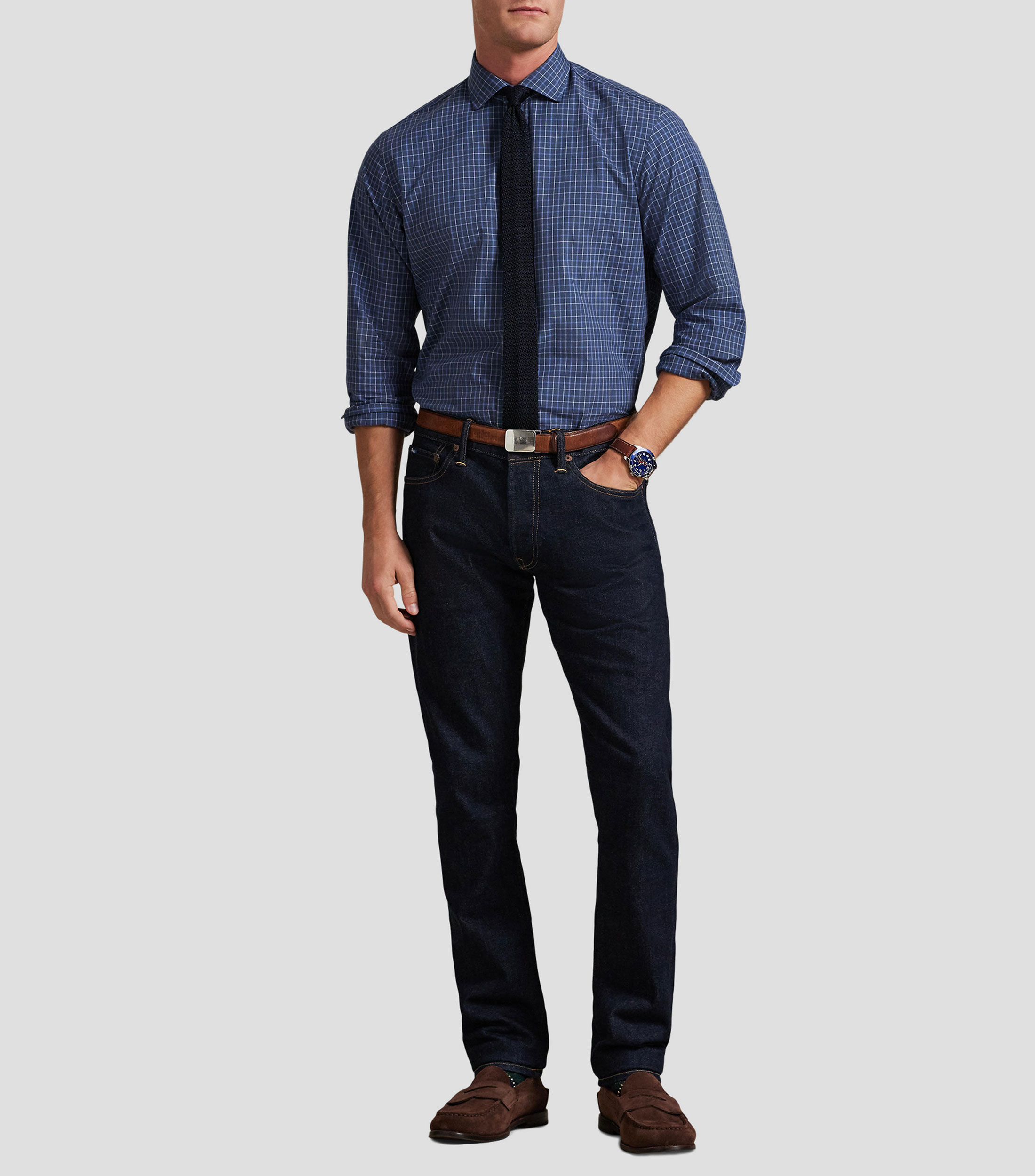 Camisa con cuadros manga larga Hombre