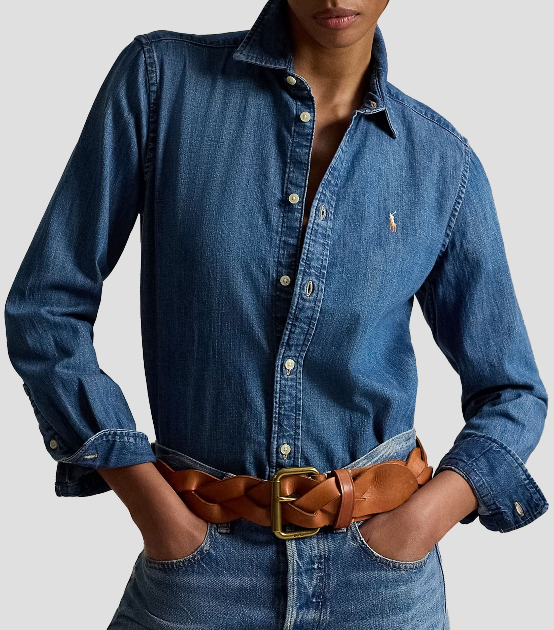 Camisa jaspeada manga larga Mujer