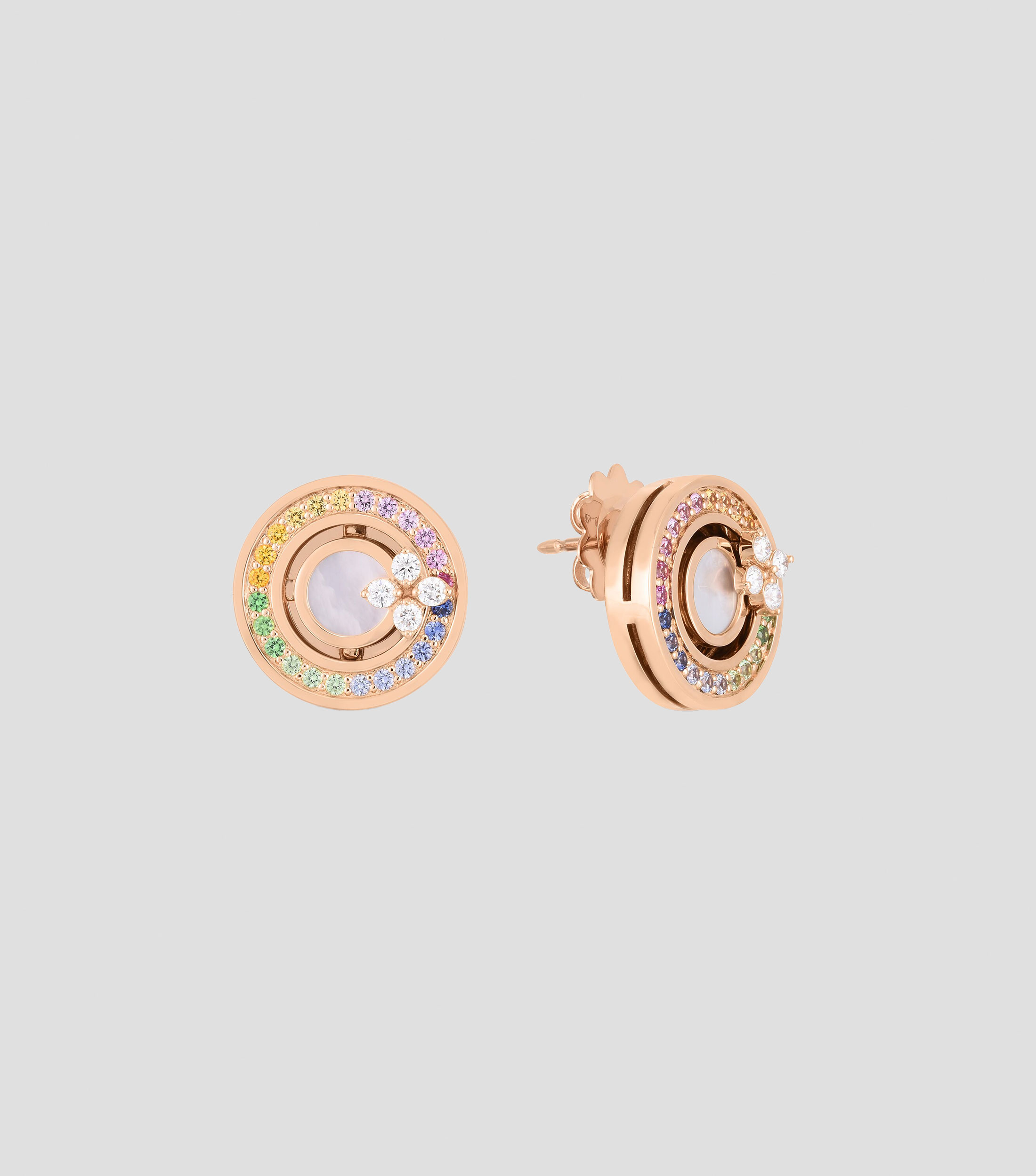 Aretes redondos en oro rosa de 18 kilates con diamantes y zafiros Love in Verona Mujer