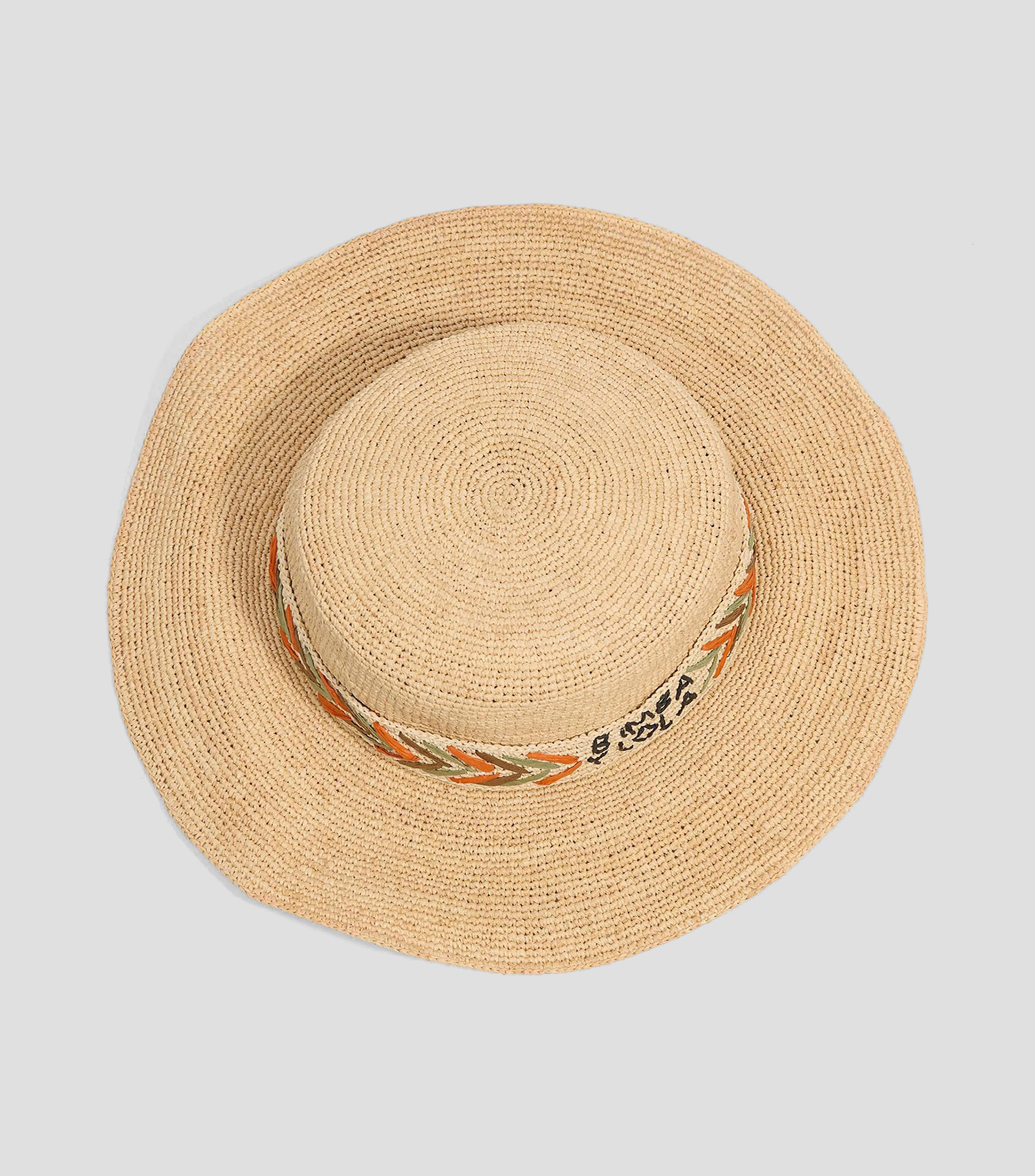 Sombrero panamá de rafia con cinta bordada Mujer