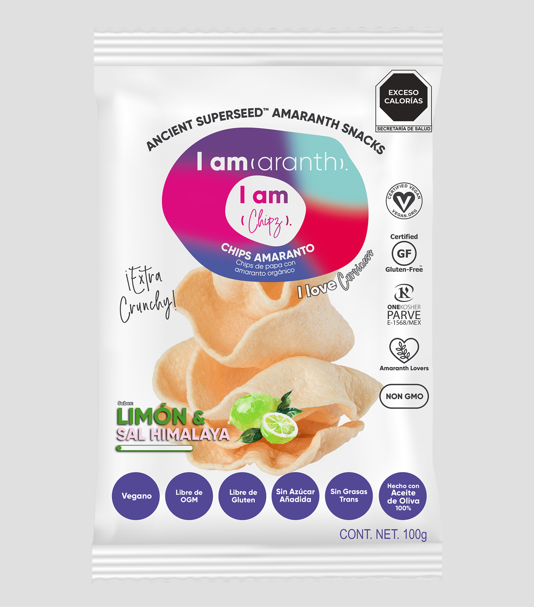 Chips con amaranto sabor limón y sal del Himalaya, 100 g