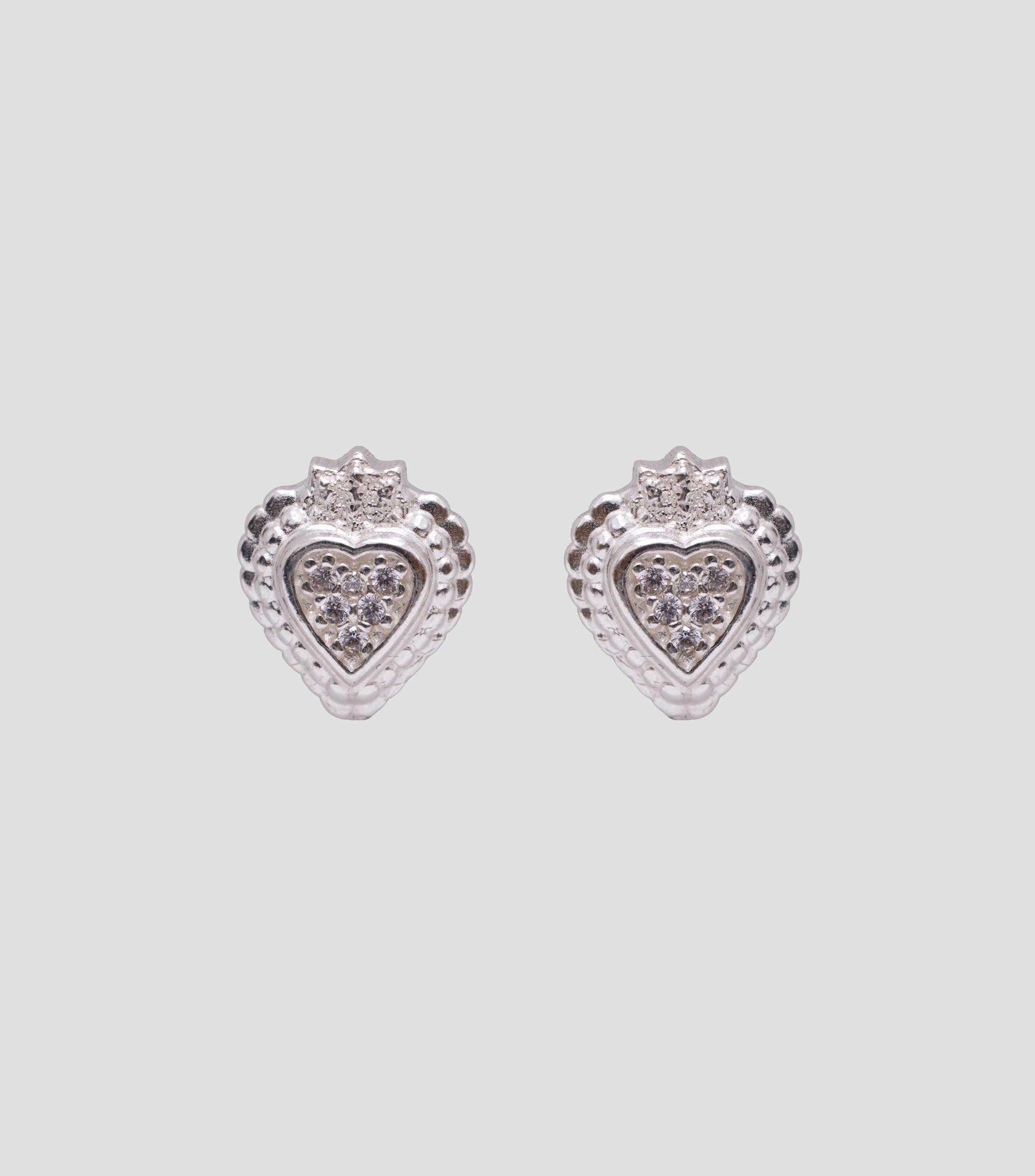 Broqueles de corazón en plata .925 con circonias Sagrado Corazón Mujer