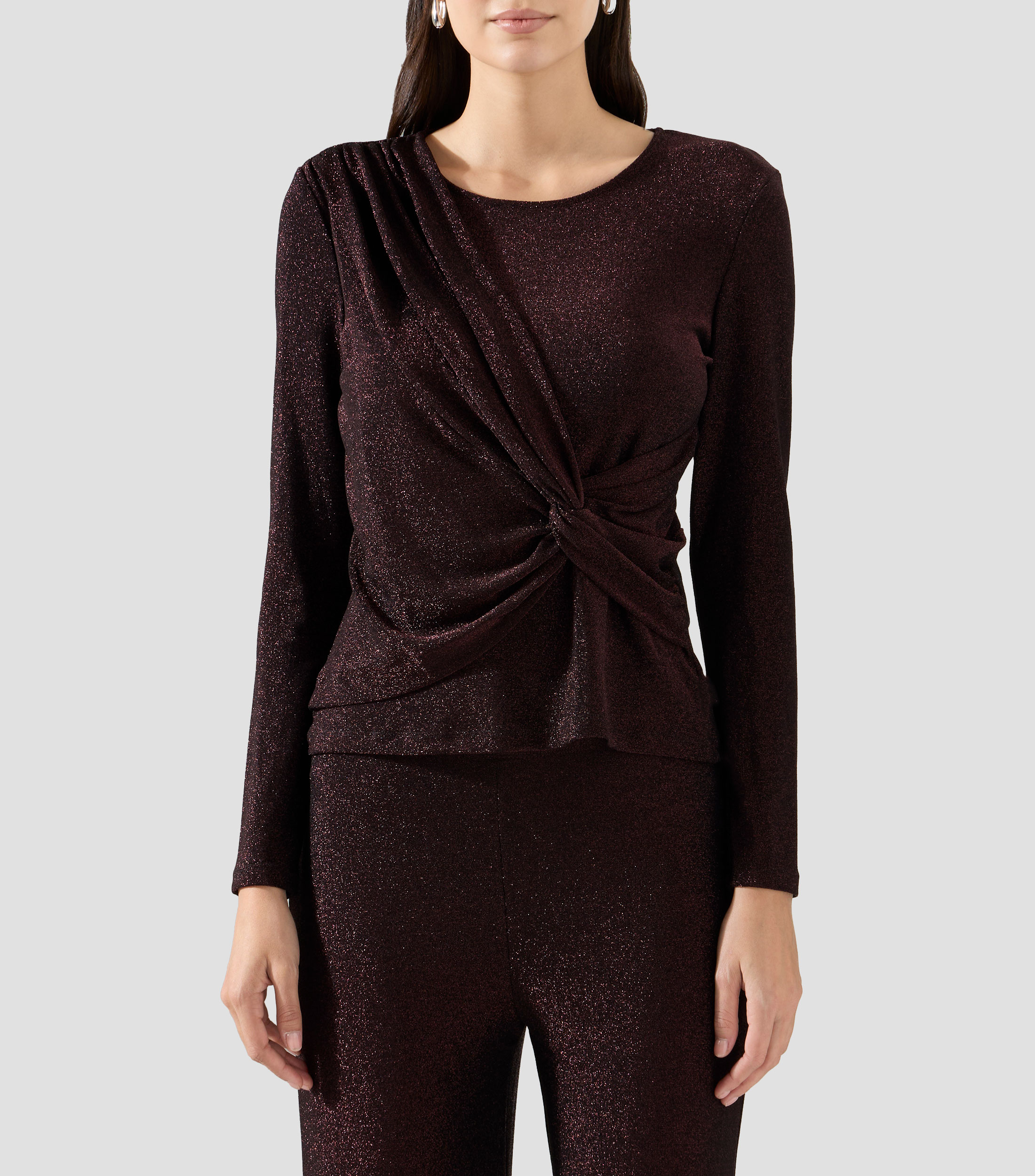 Blusa con brillantes y manga larga Mujer