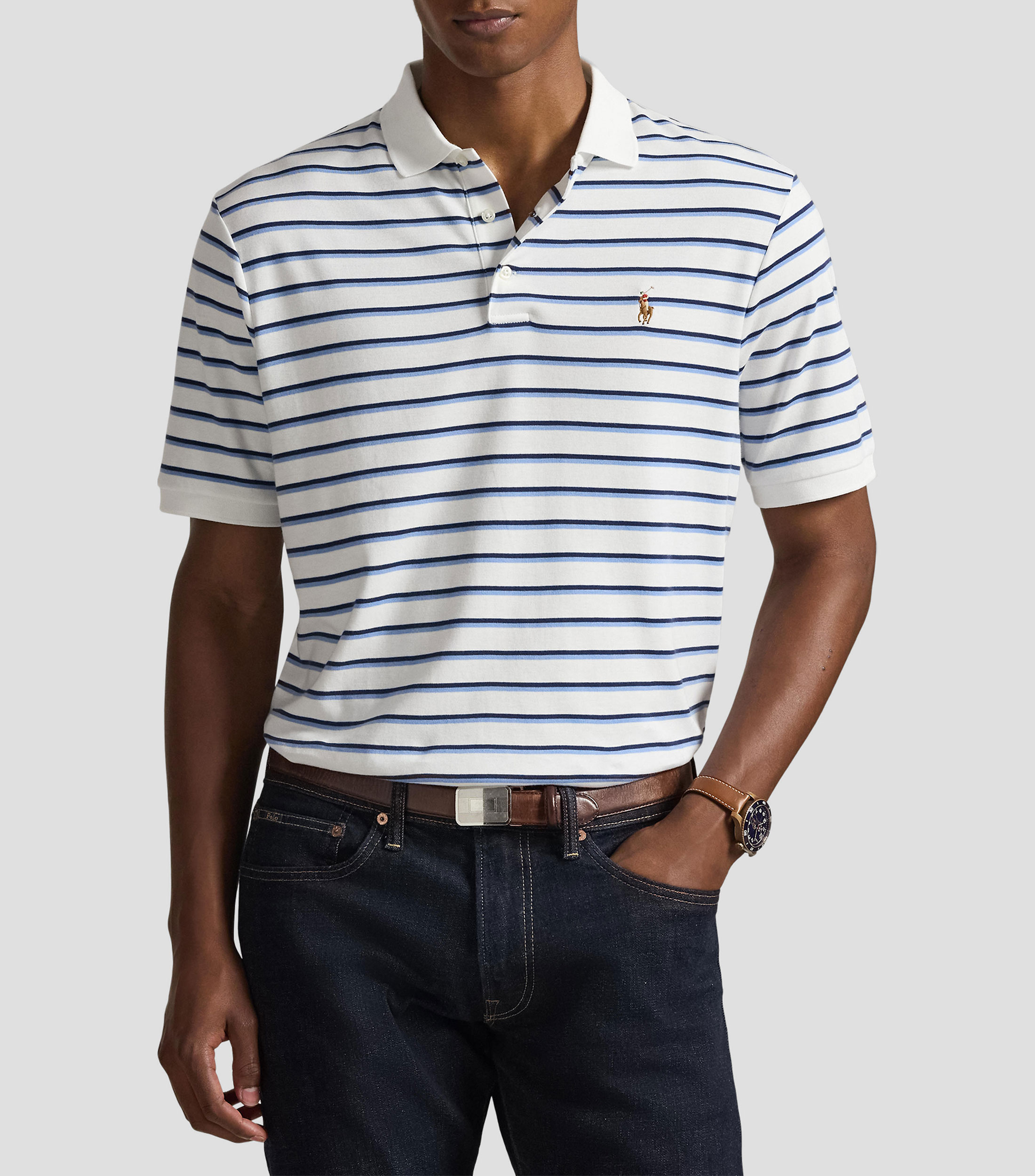 Playera tipo polo manga corta a rayas Hombre