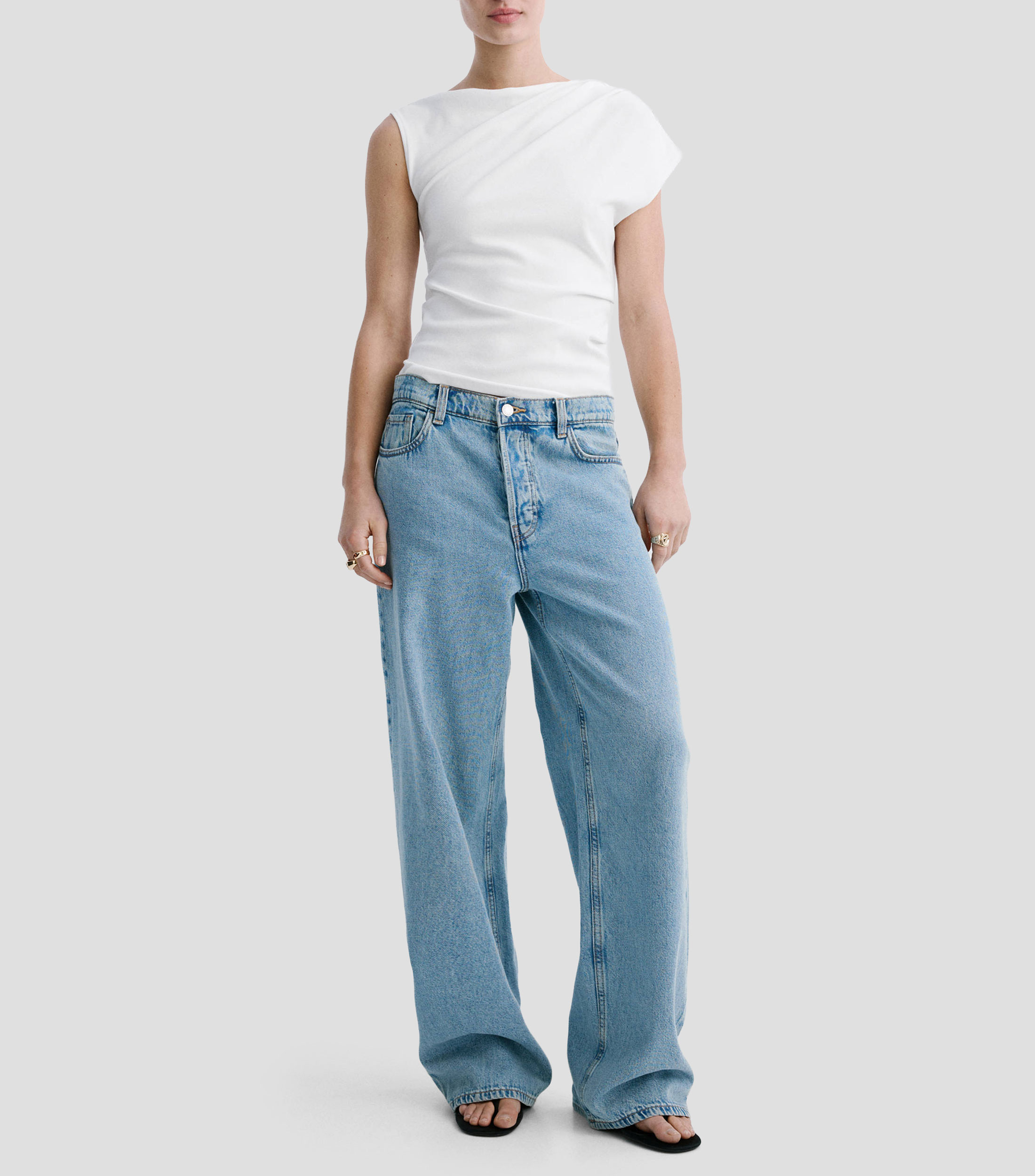 Top cuello barco sin mangas liso Mujer