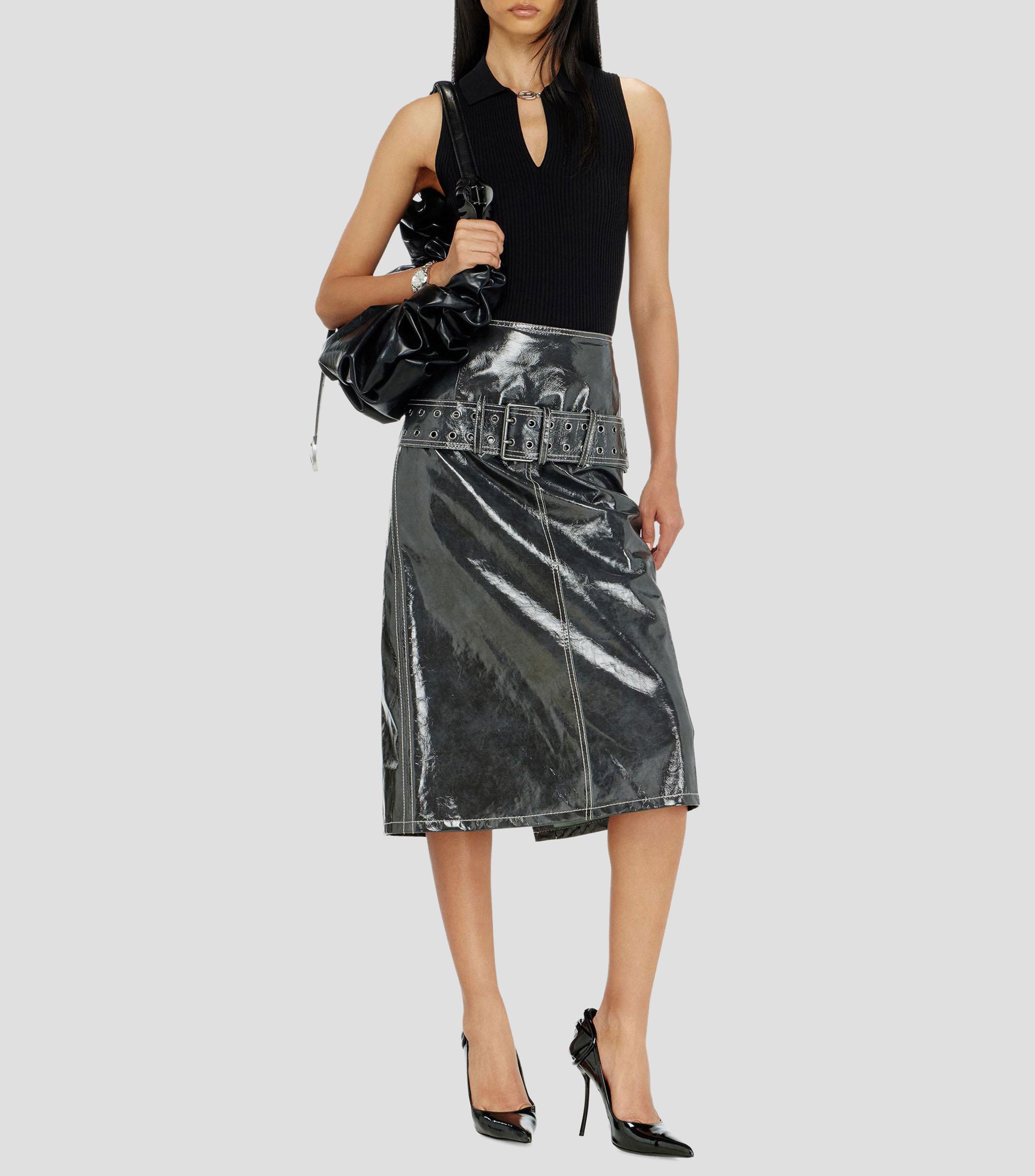 Top liso con punto acanalado sin mangas Mujer
