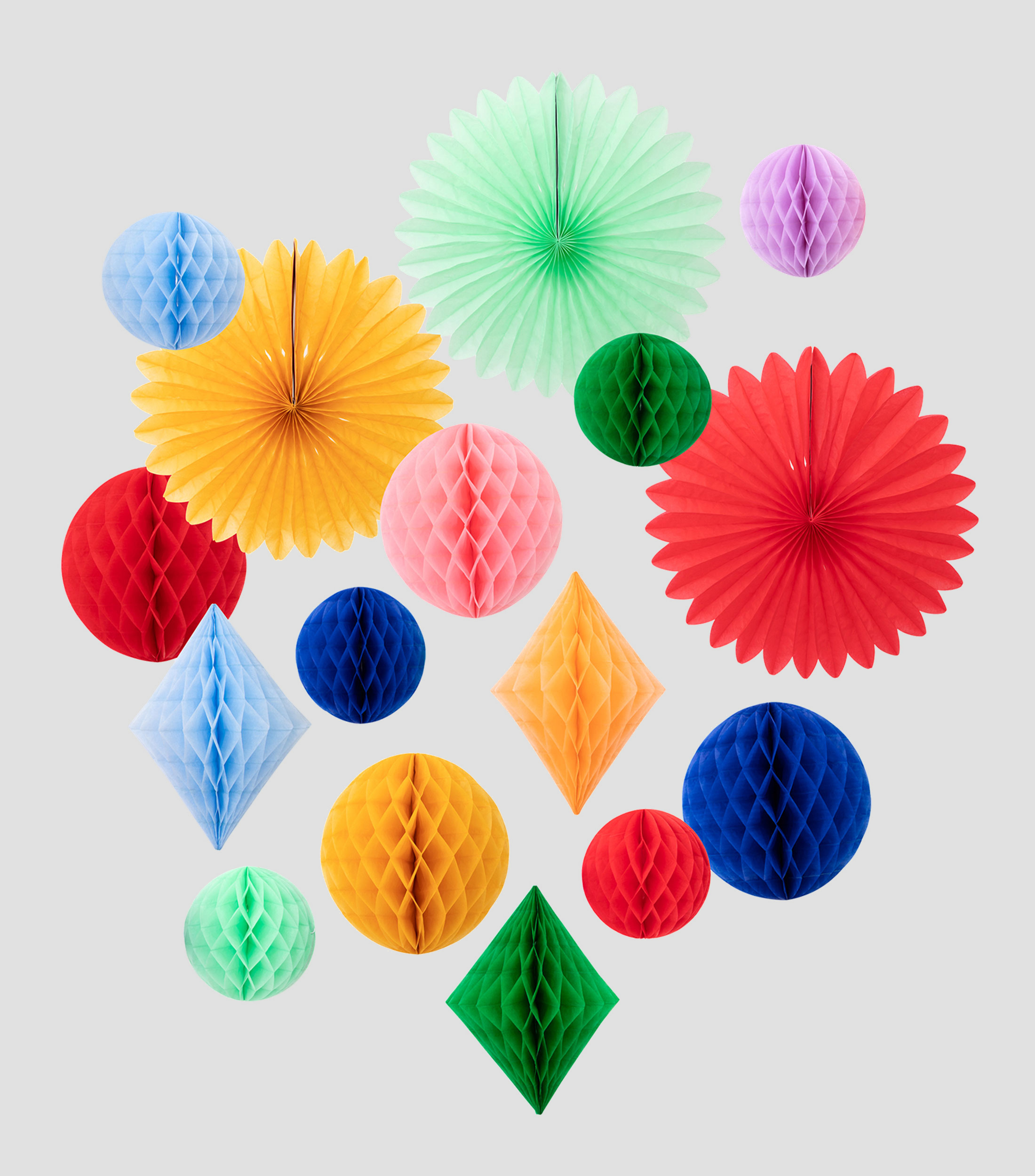 Set 16 decoraciones colgantes Rainbow Honeycomb