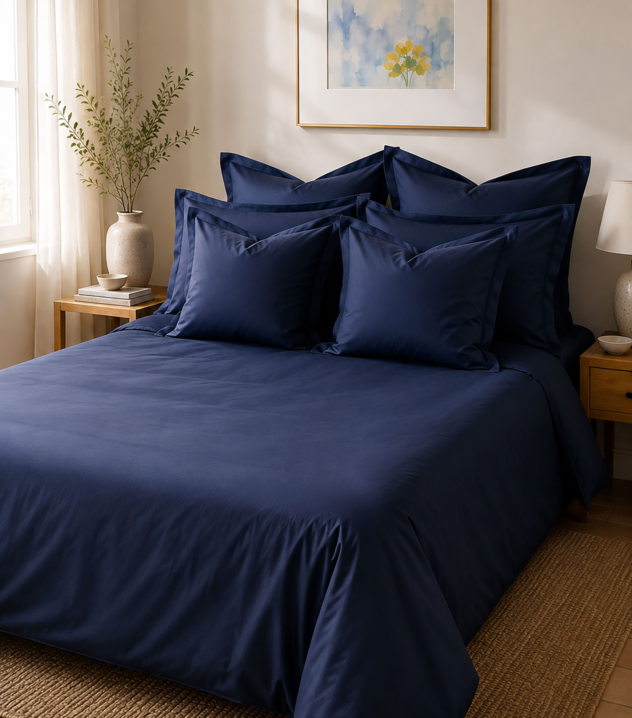 Juego de fundas para almohada estándar en algodón Pireo azul marino