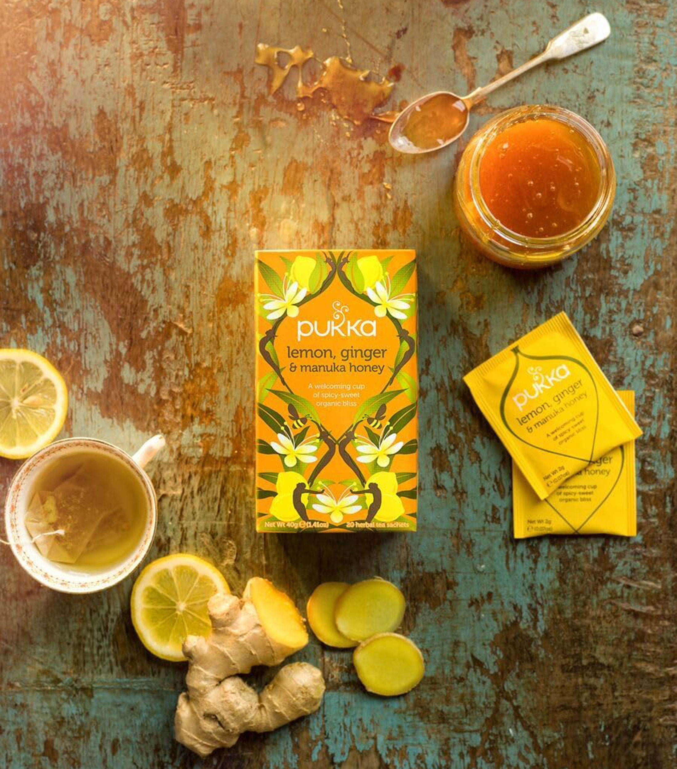 Té de hierbas orgánicas Limón, jengibre y miel de manuka, 40 g