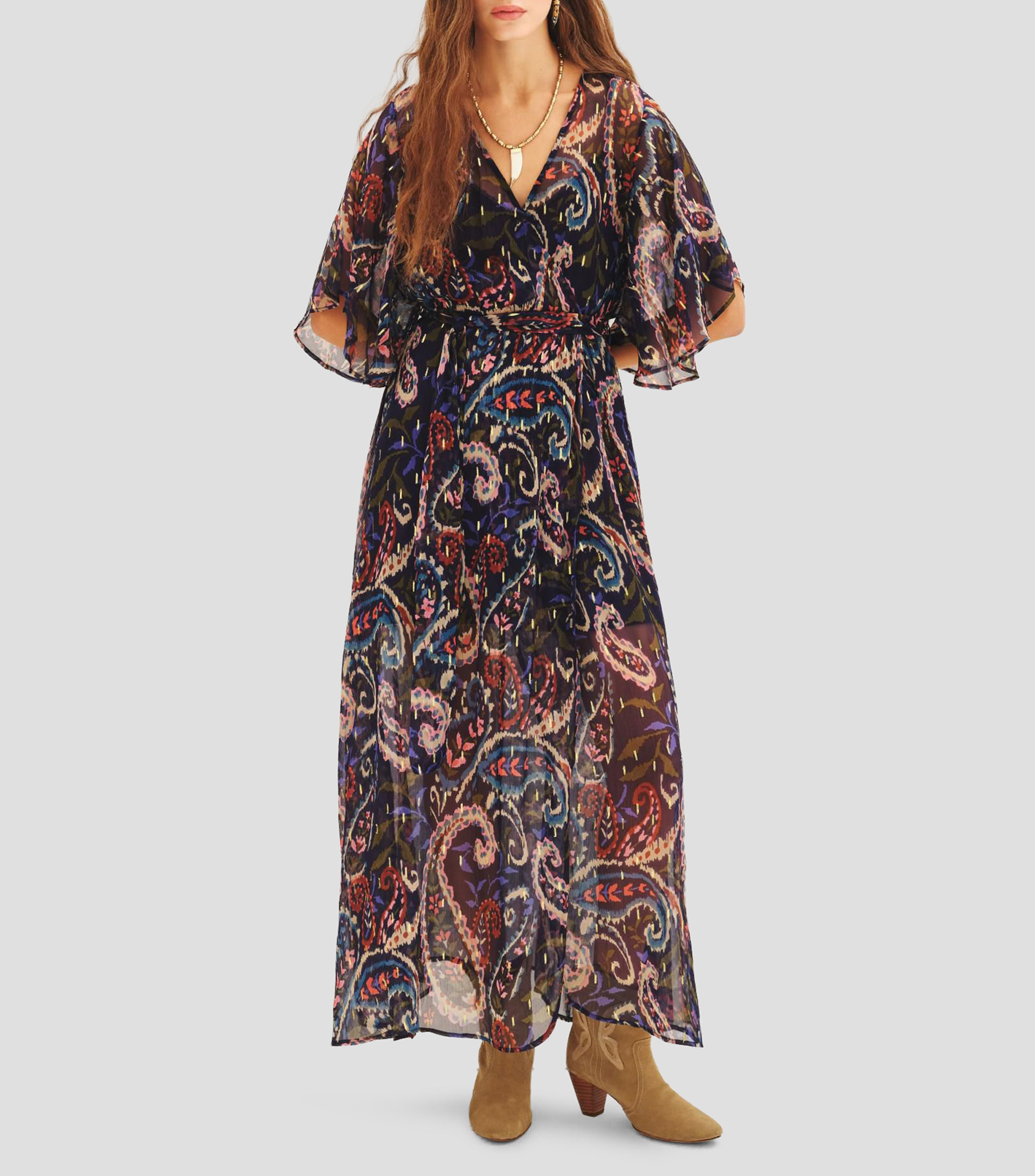 Vestido largo manga 3/4 estampado Mujer