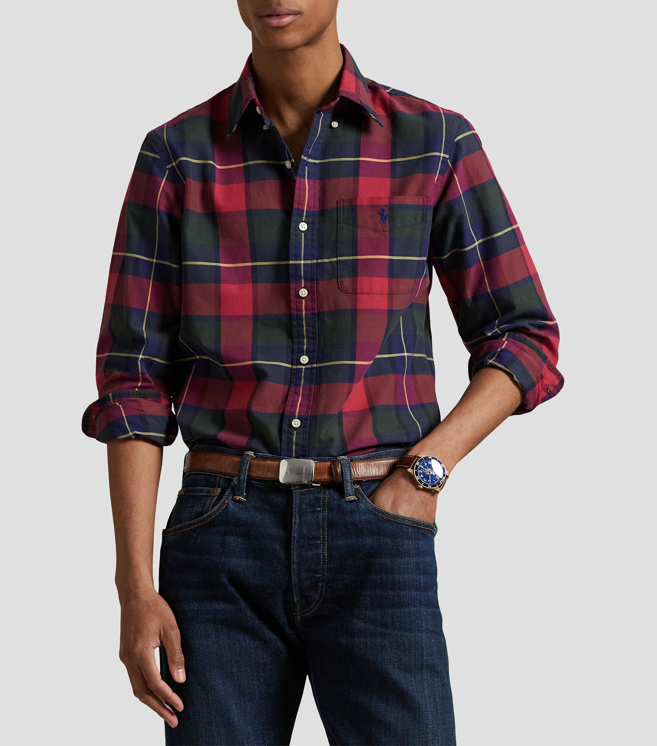 Camisa a cuadros manga larga Hombre