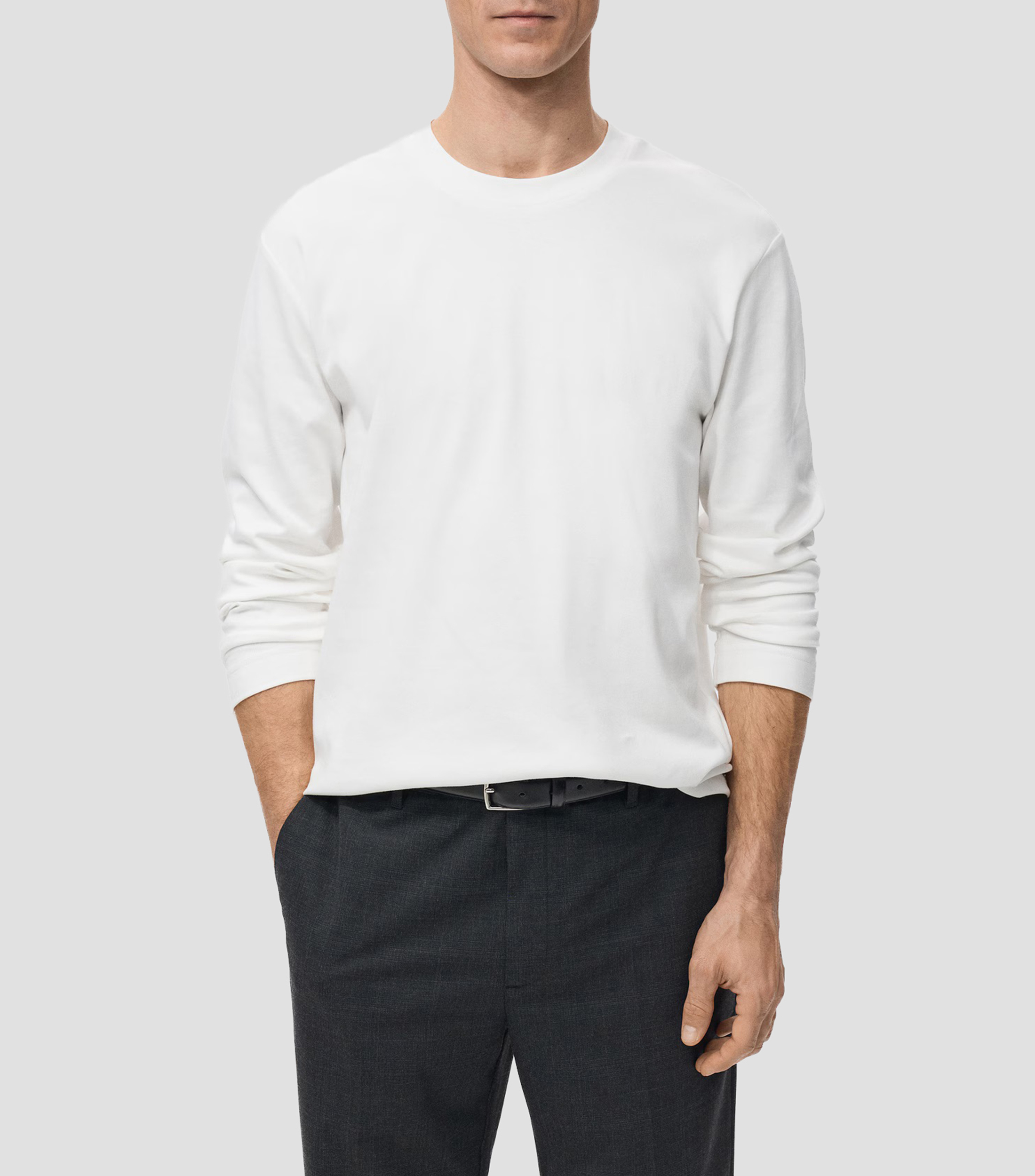 Playera cuello redondo manga larga lisa Hombre