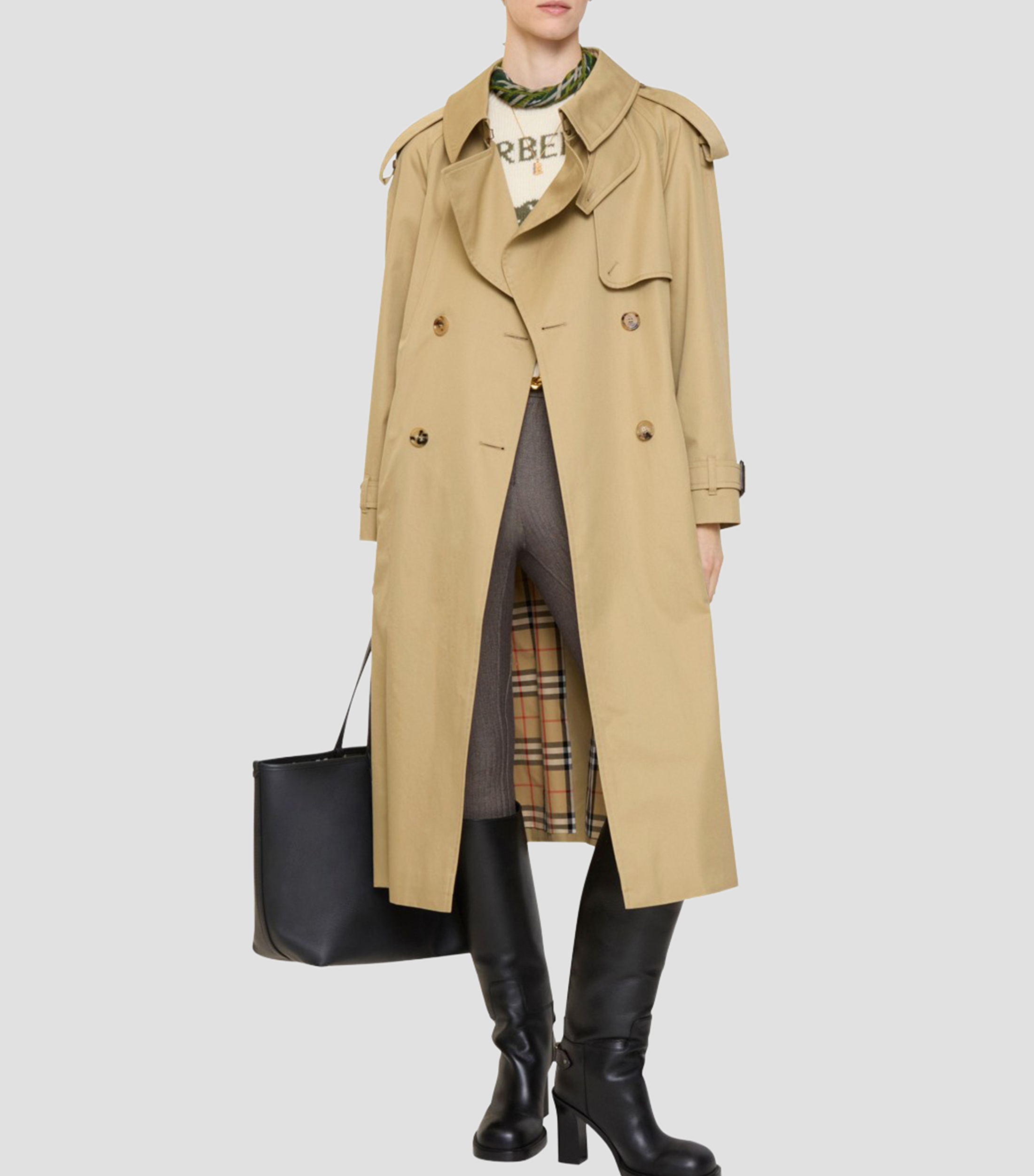 Gabardina larga estilo trench coat con botones y cinta Mujer