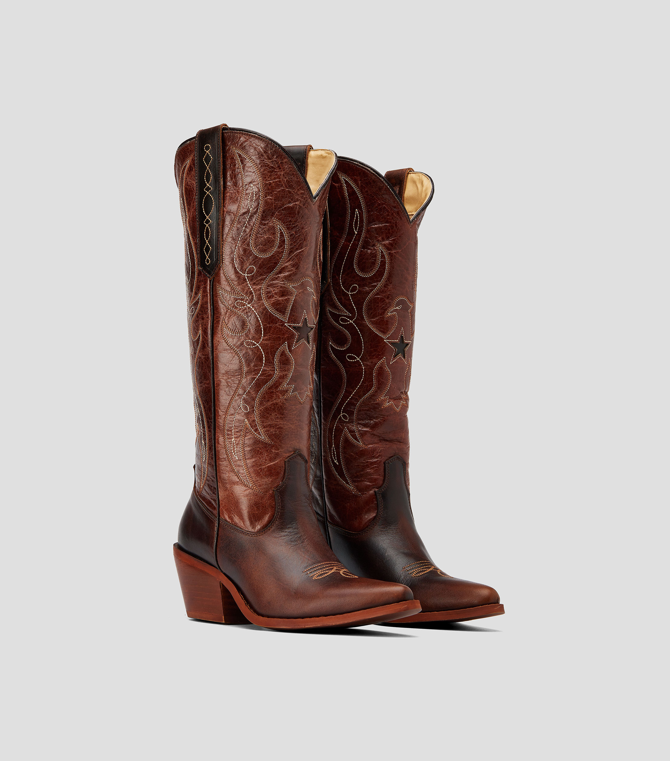 Botas Vaqueras altas Fénix en piel con tacón medio y ancho Mujer