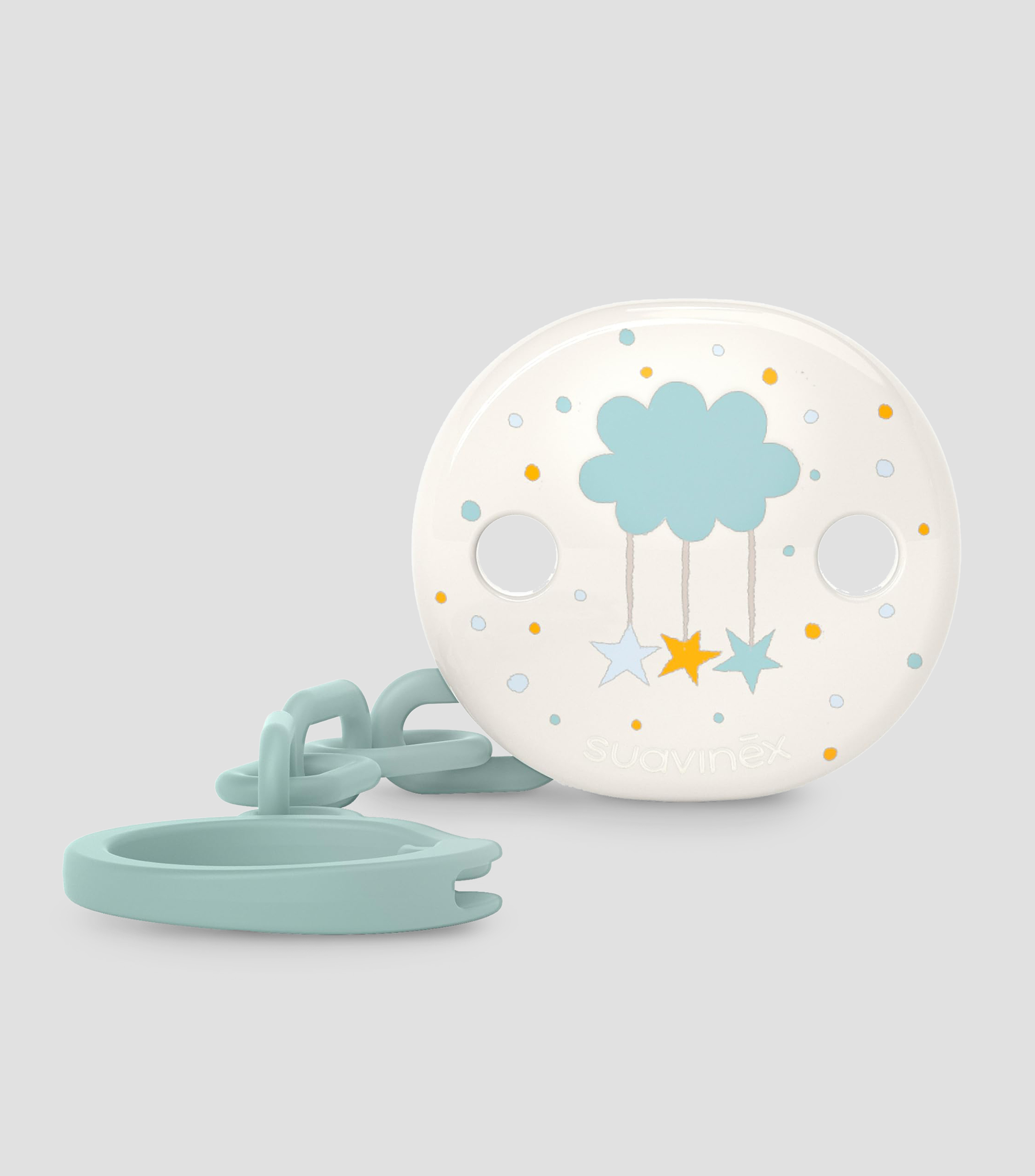 Broche sujeta chupón nube azul