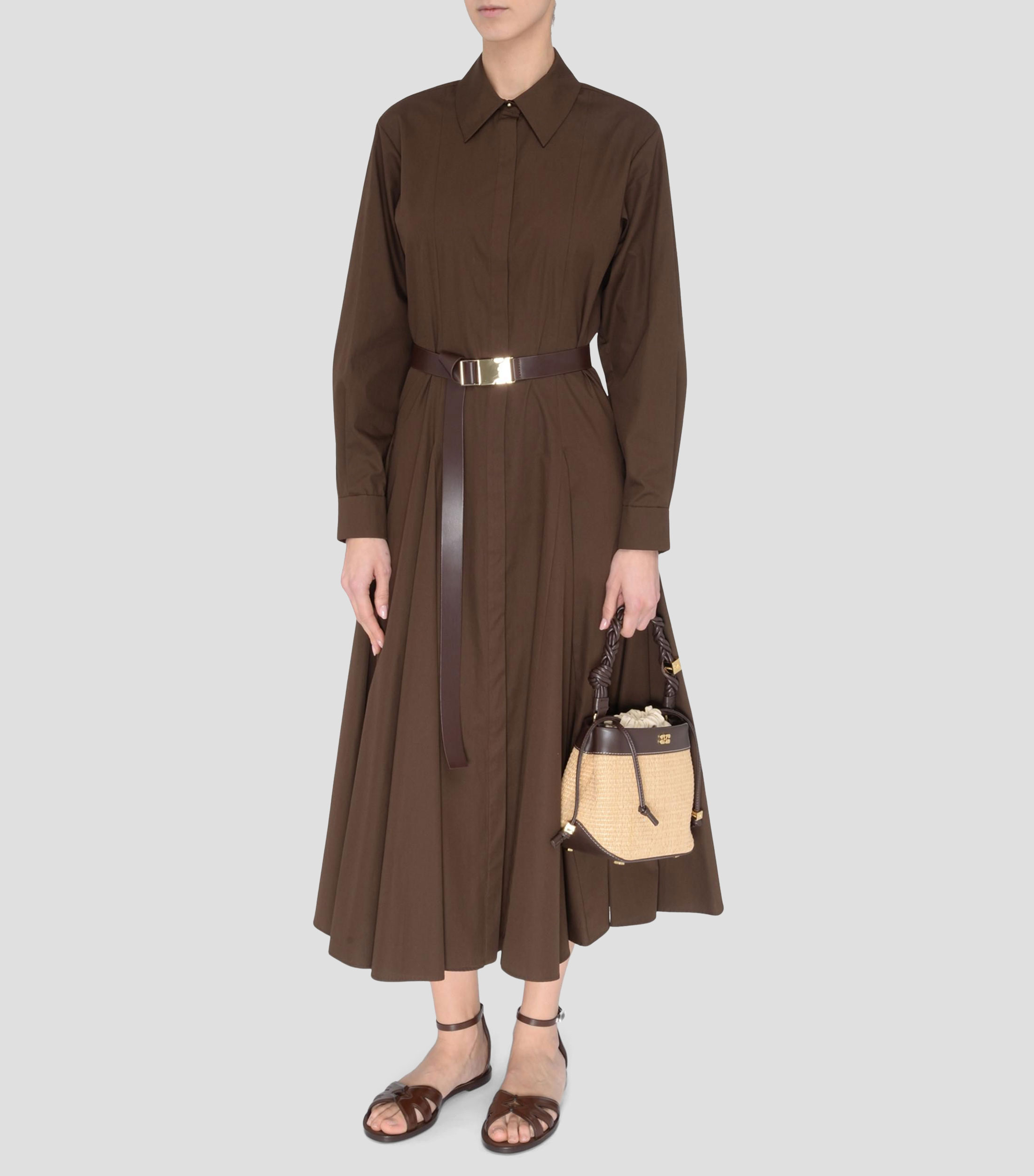 Vestido camisero maxi manga larga Mujer
