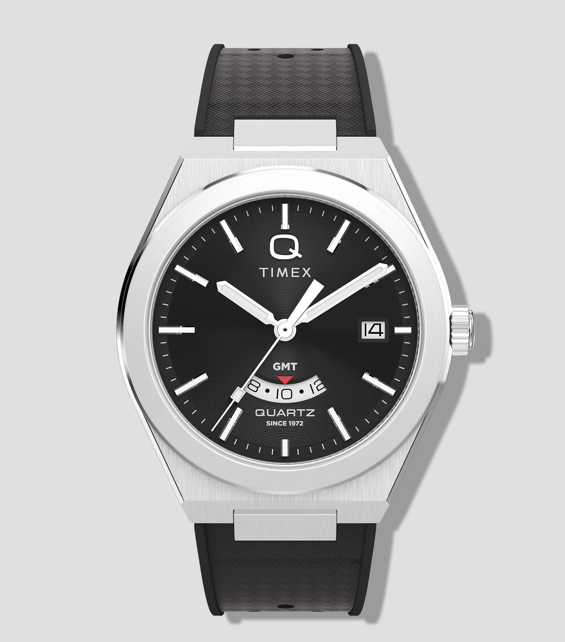 Reloj para Hombre Q Timex Continental GMT Casual Negro, Plateado