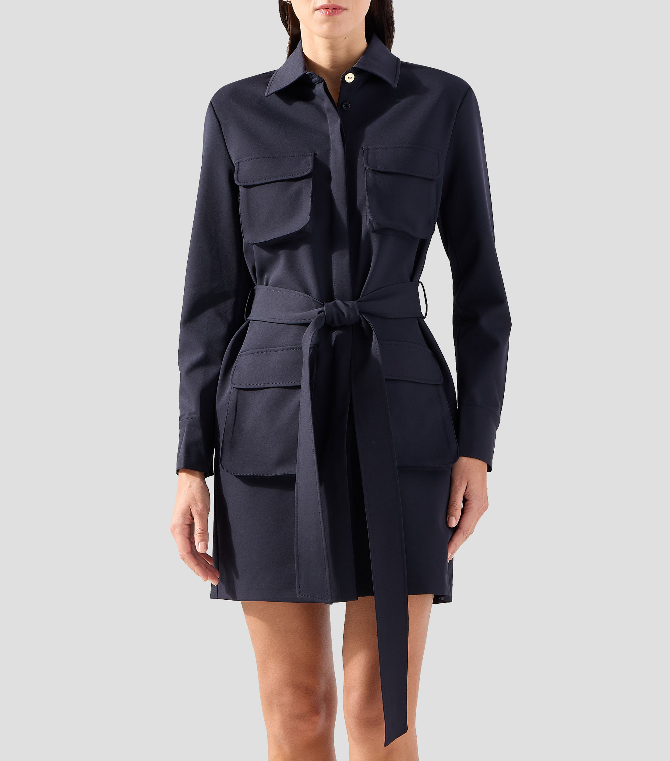 Vestido midi liso manga larga Mujer