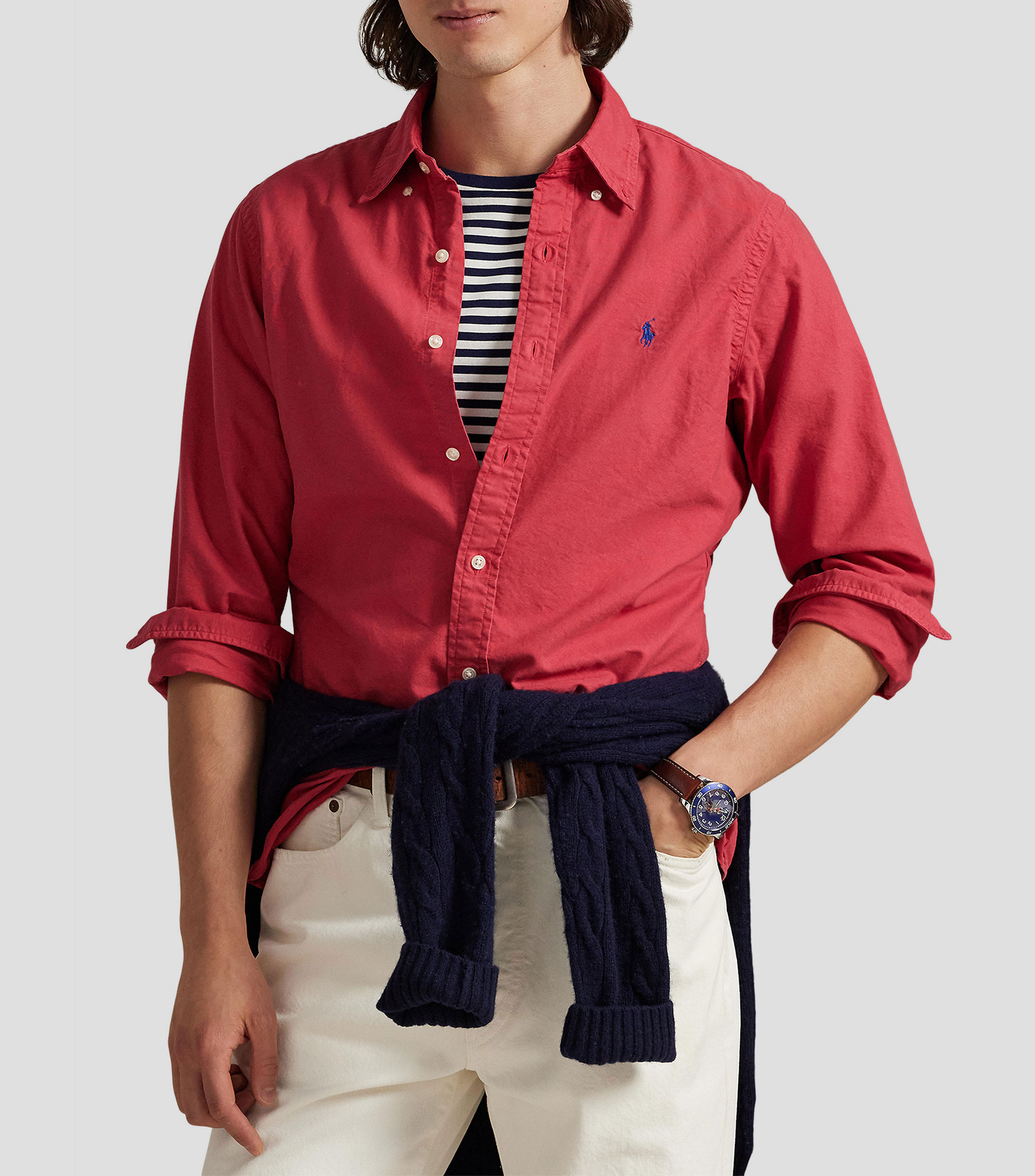 Camisa lisa manga larga Hombre