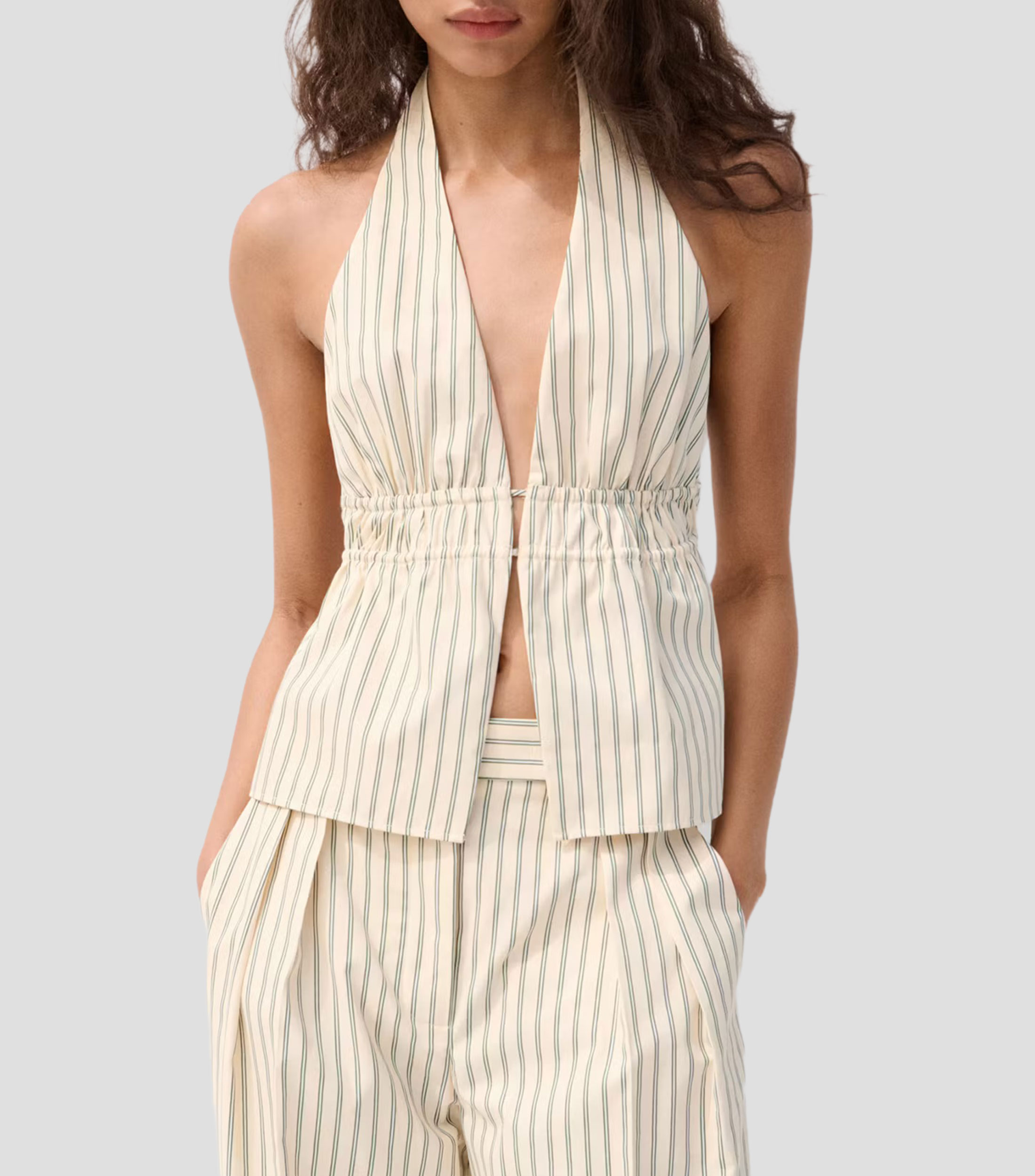 Top cuello halter sin mangas de rayas Mujer