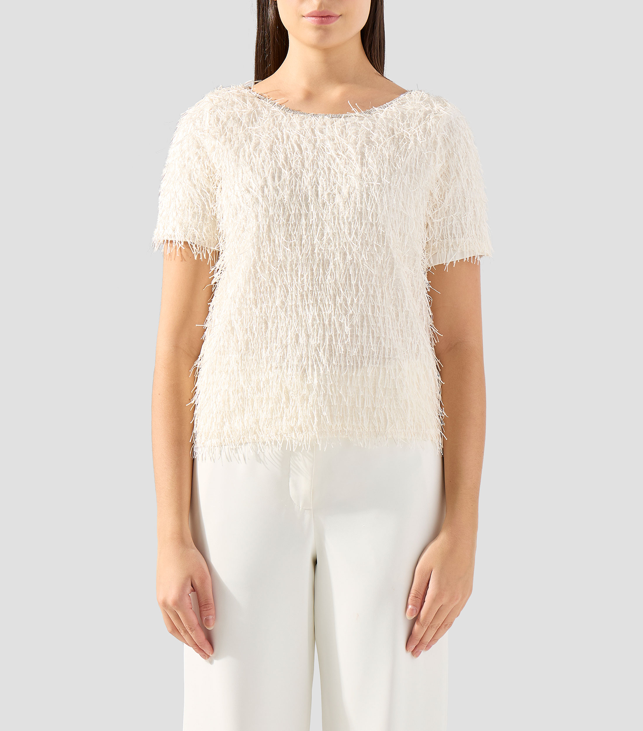 Blusa con flequillos manga corta Mujer
