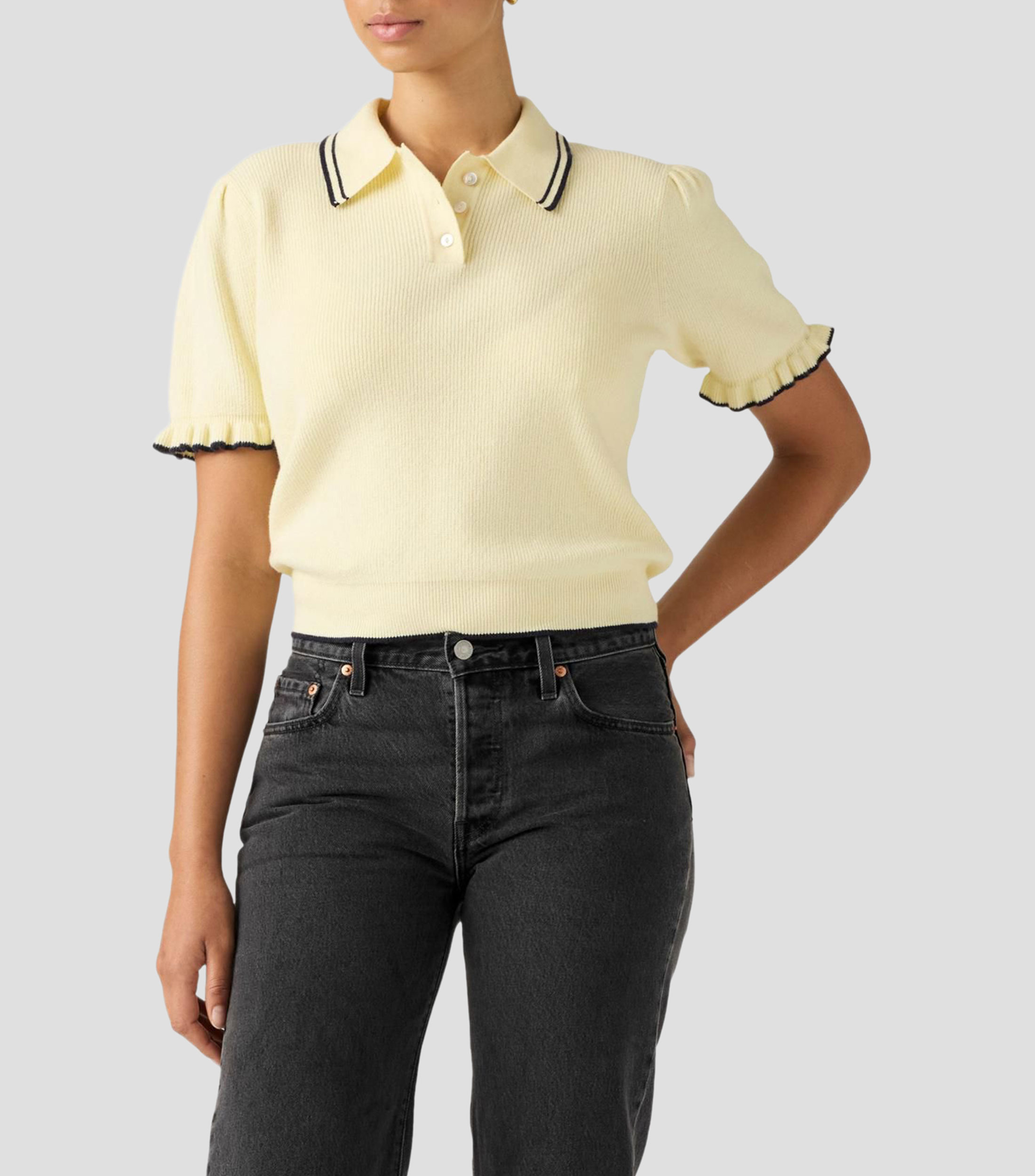Suéter cuello polo liso Mujer