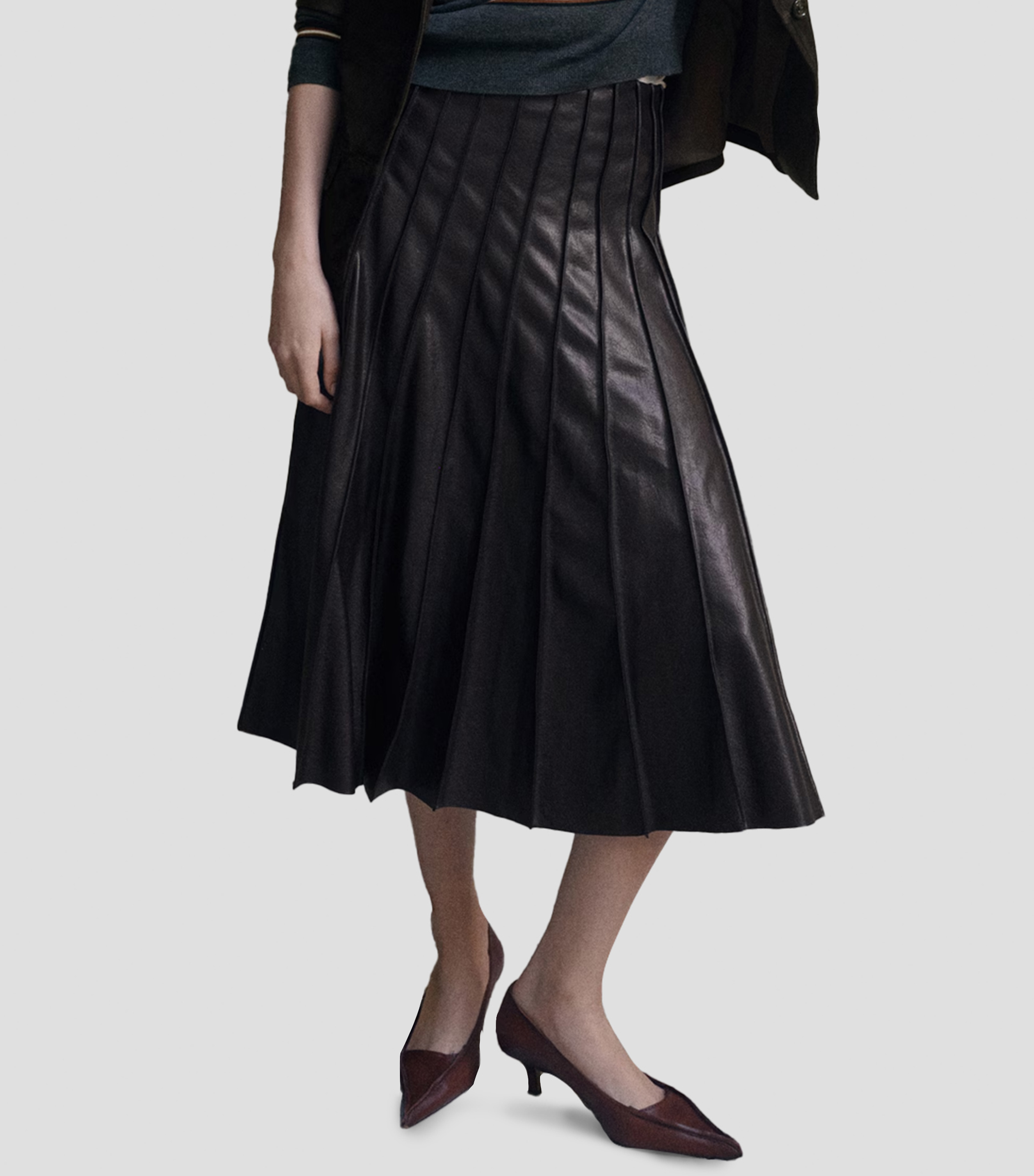 Falda midi de corte recto lisa Mujer