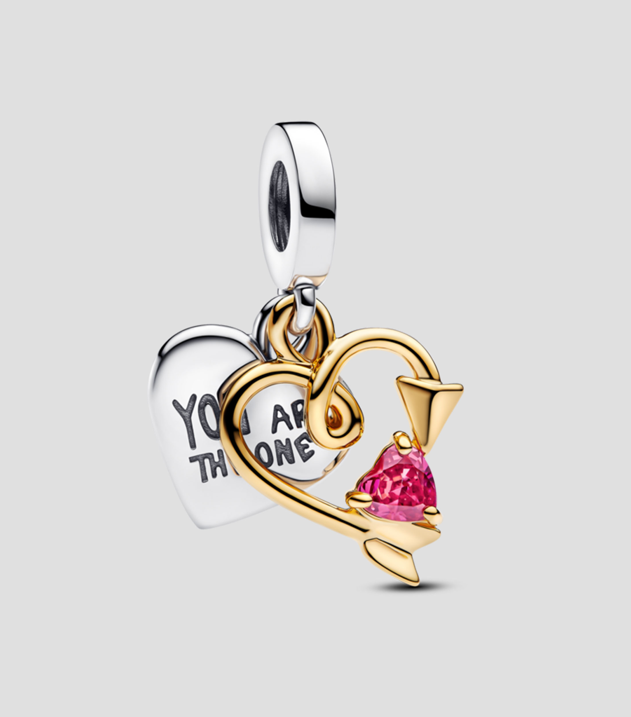 Charm Doble Corazón Grabable y Flecha en plata .925 Mujer