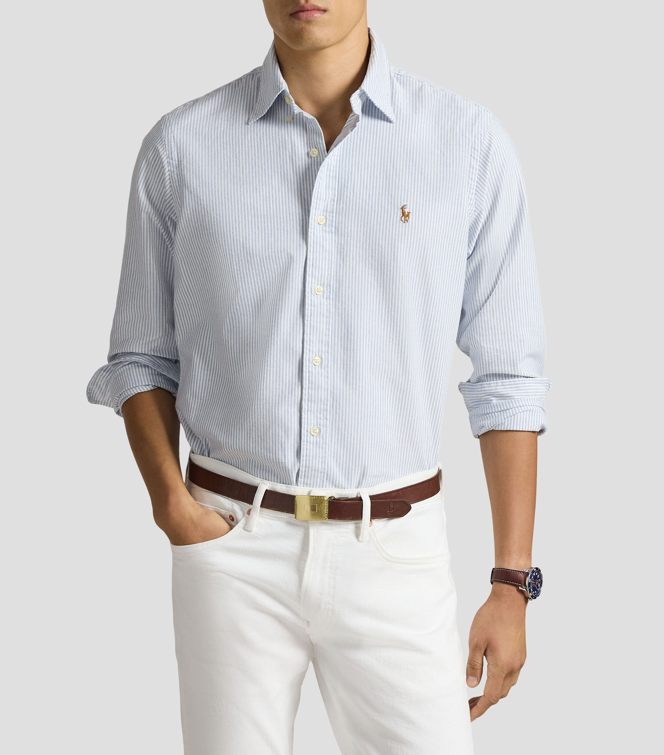Camisa con líneas manga larga Hombre