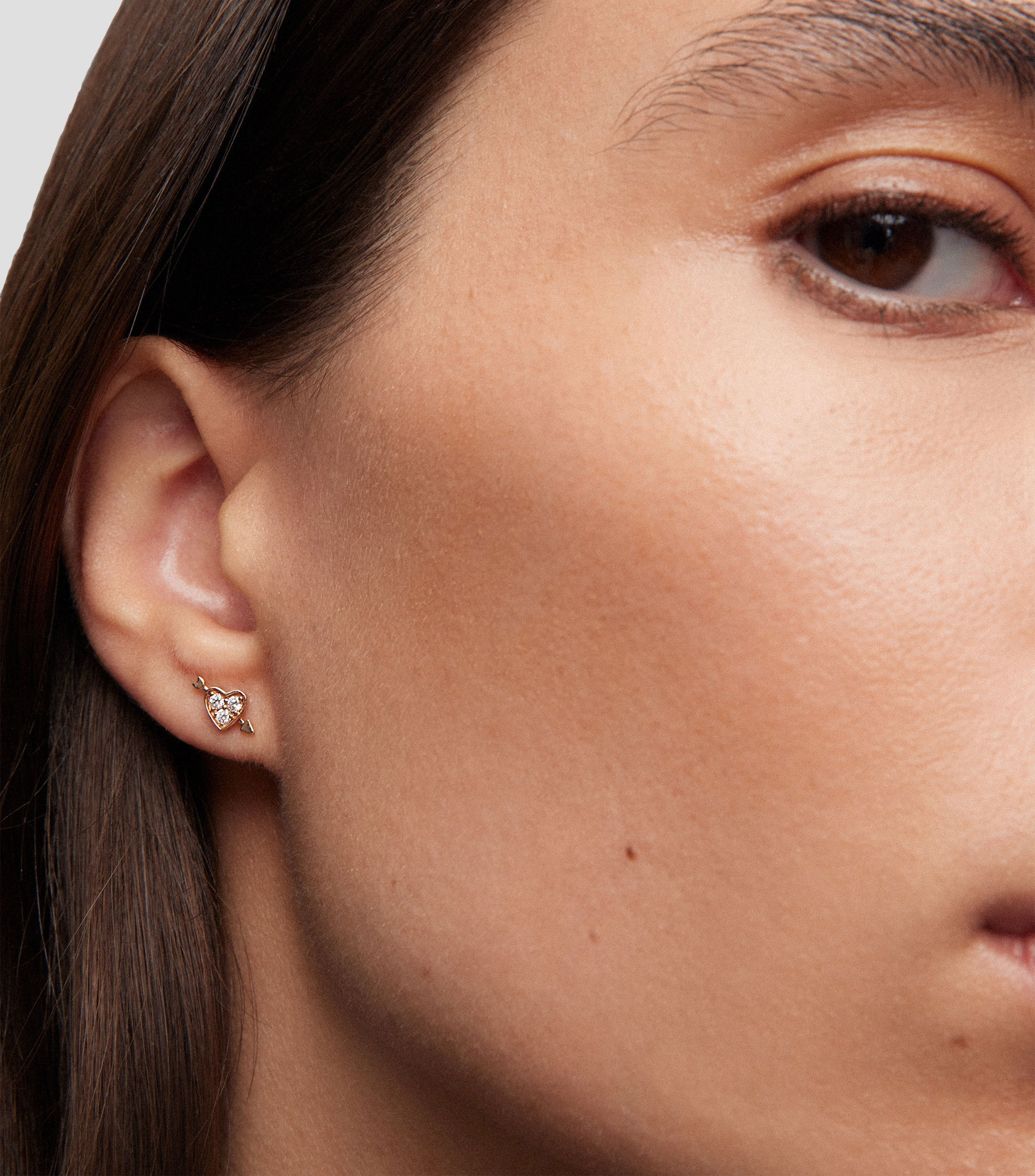 Arete en Oro Rosa de 18 kilates con Diamantes Corazon Mujer