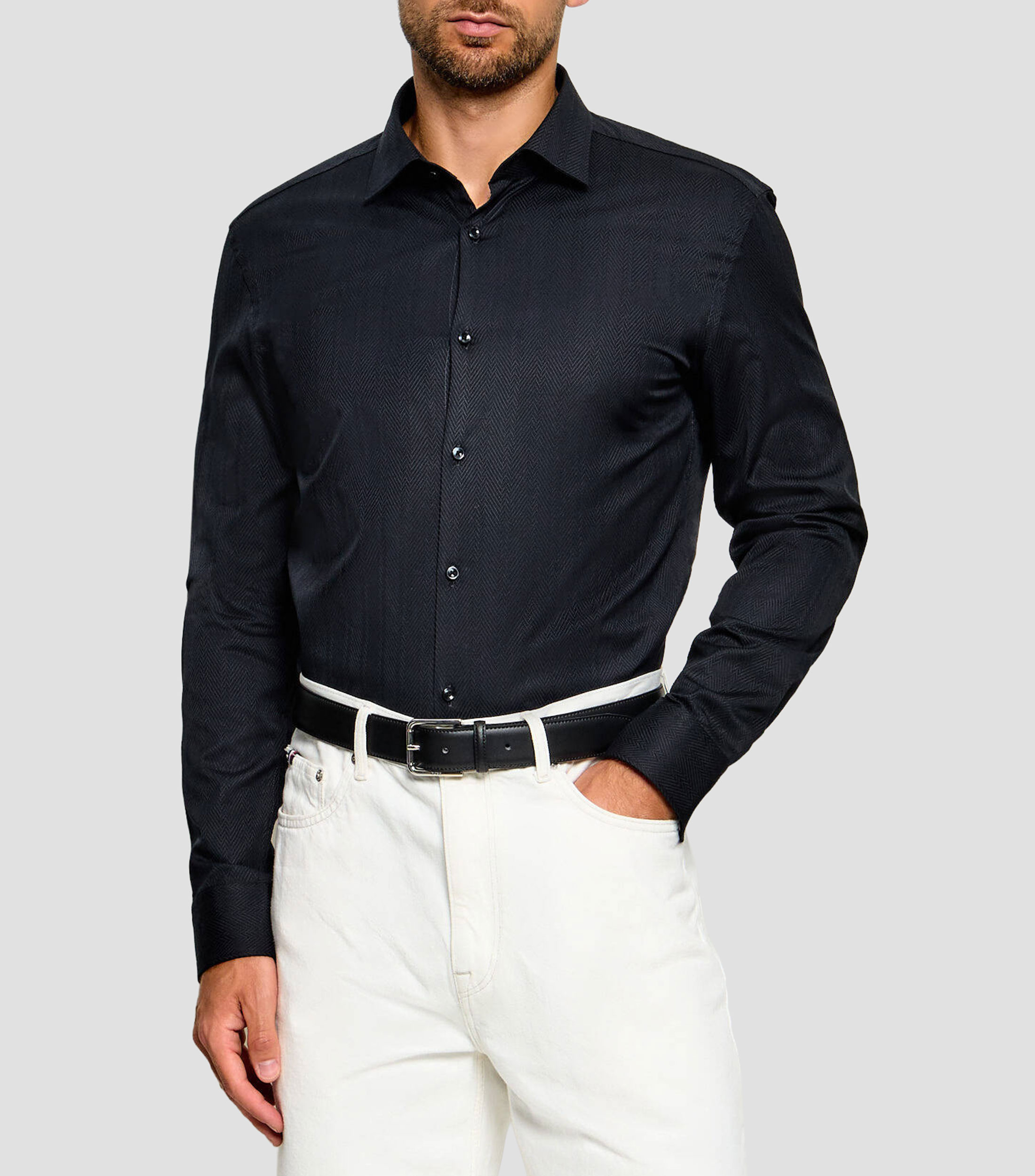 Camisa microdiseño manga larga Hombre