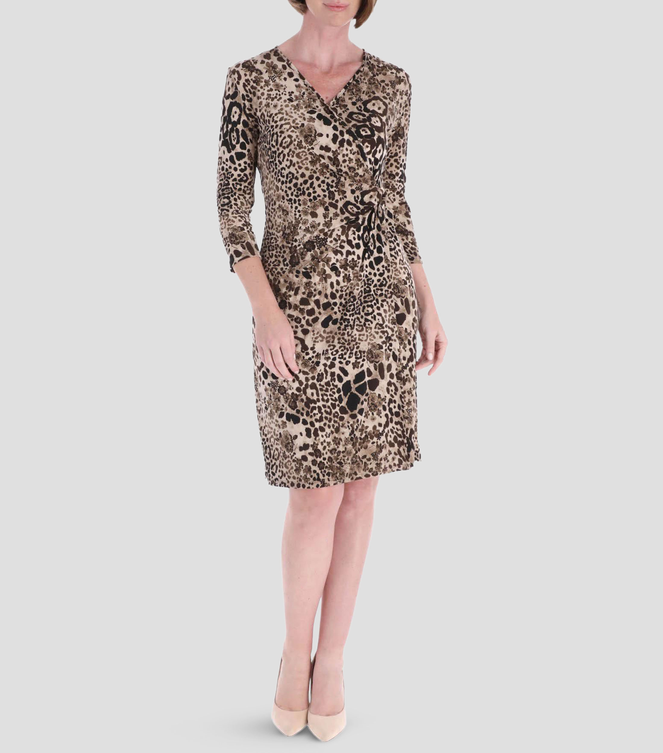 Vestido formal corto manga 3/4 estampado Mujer