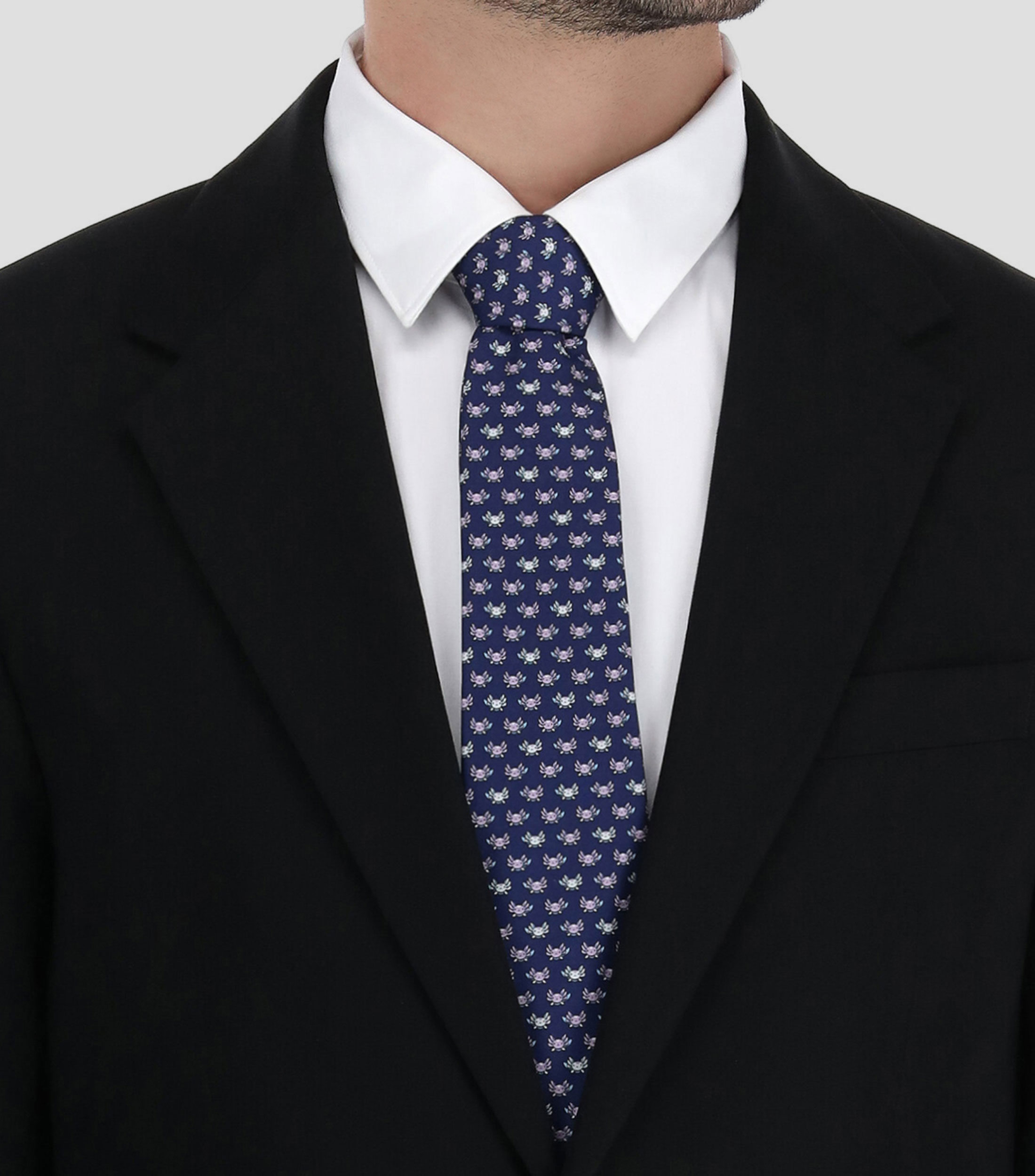 Corbata ancha en seda con ajolotes Hombre