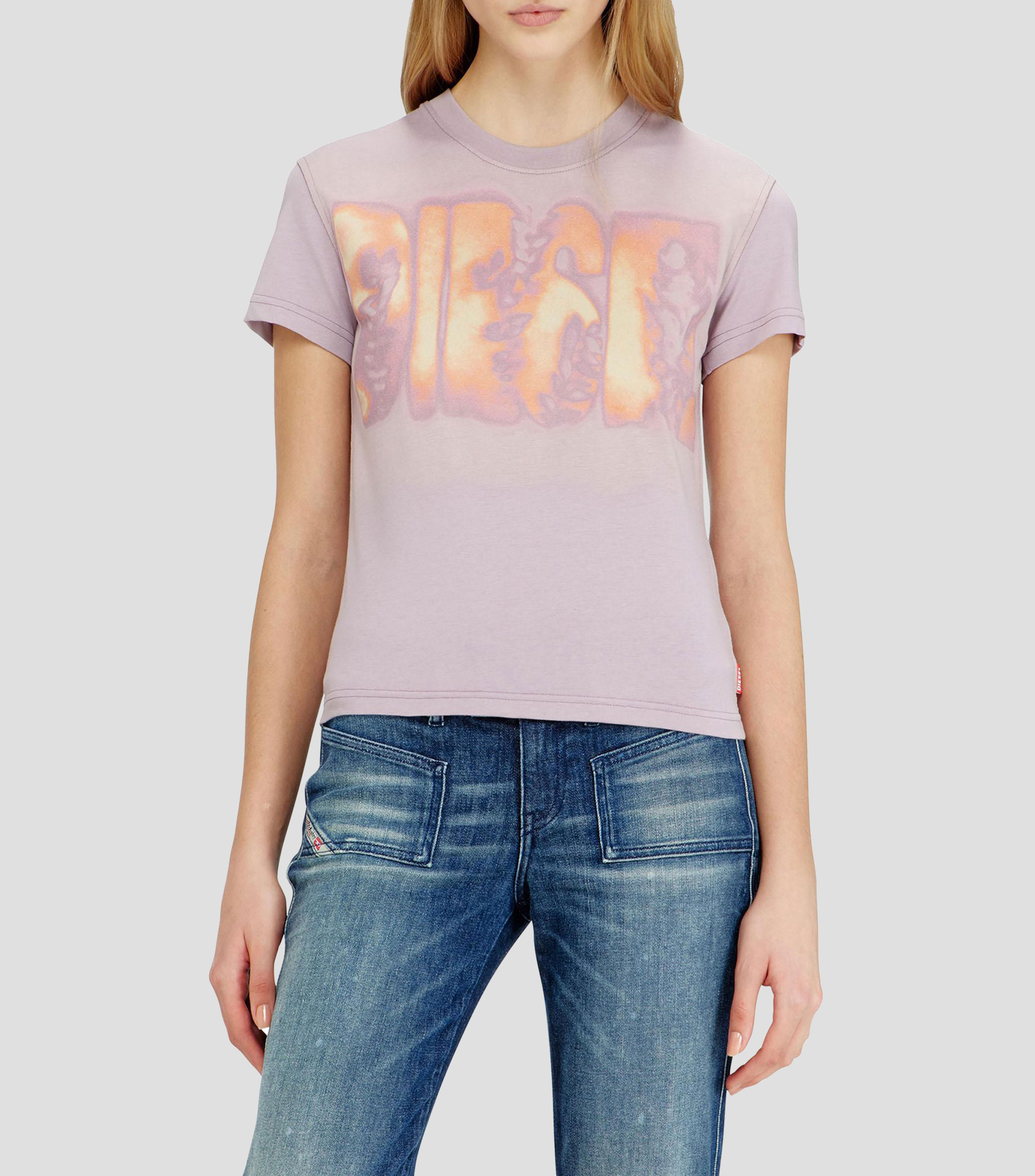 Playera cuello redondo manga corta con estampado Mujer