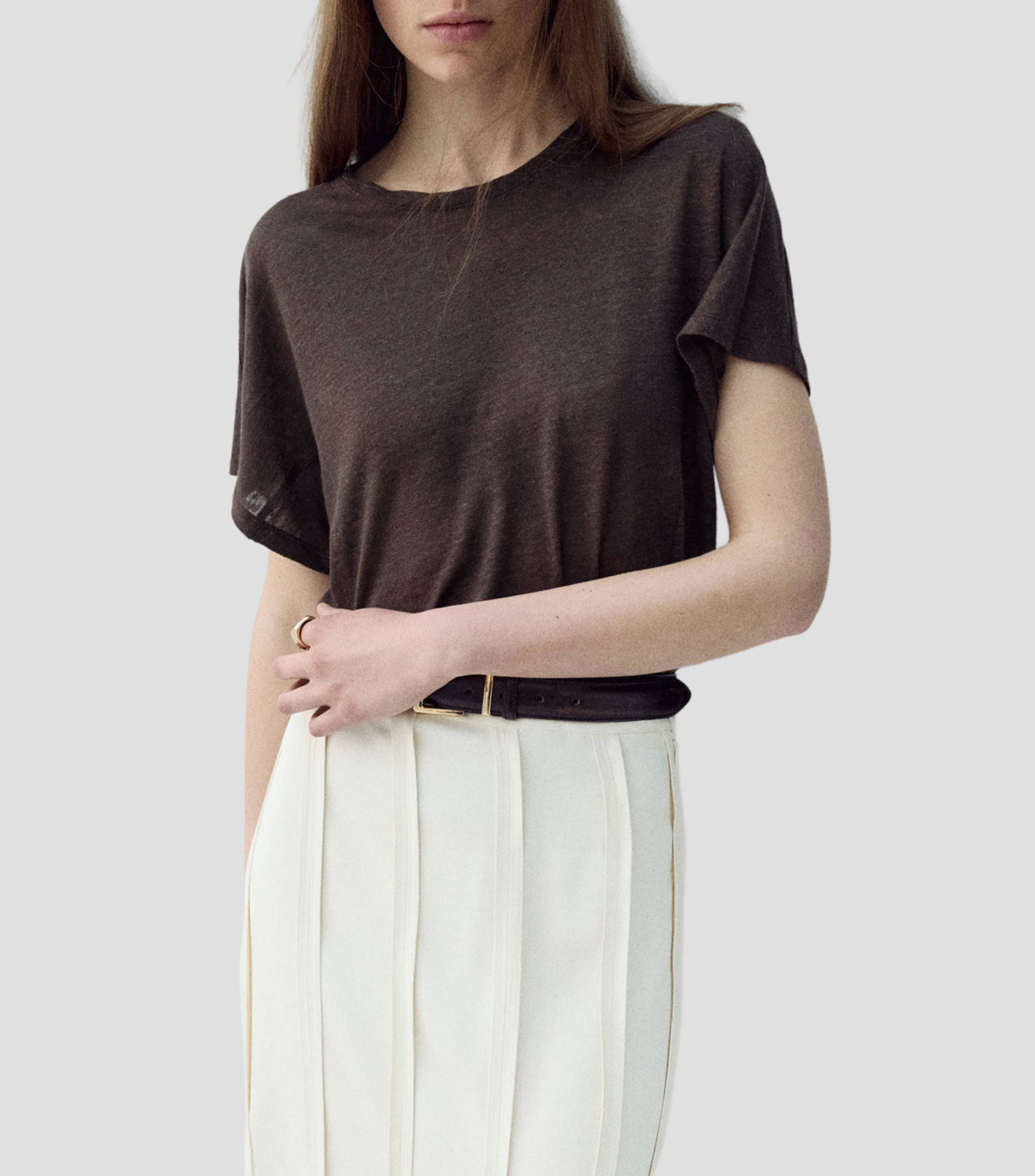 Playera cuello redondo manga corta jaspeada Mujer
