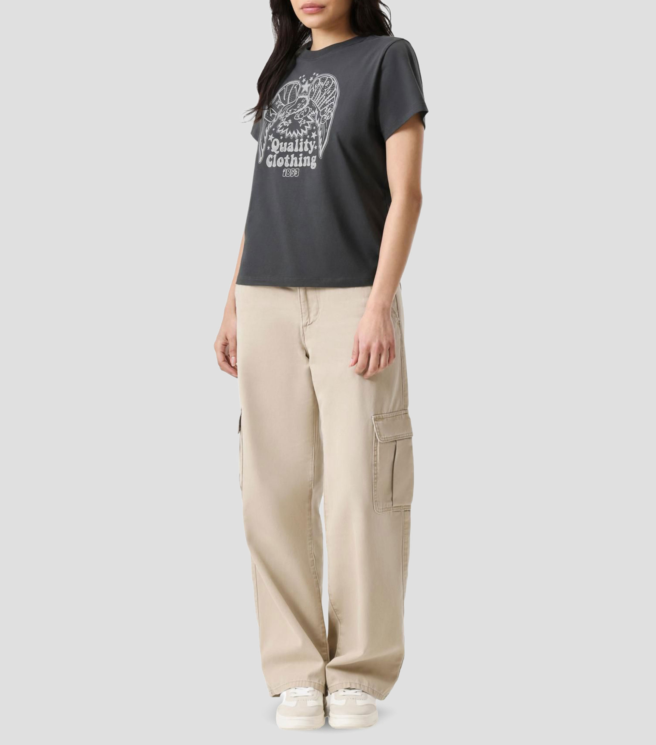 Playera de cuello redondo con manga corta estampada Mujer