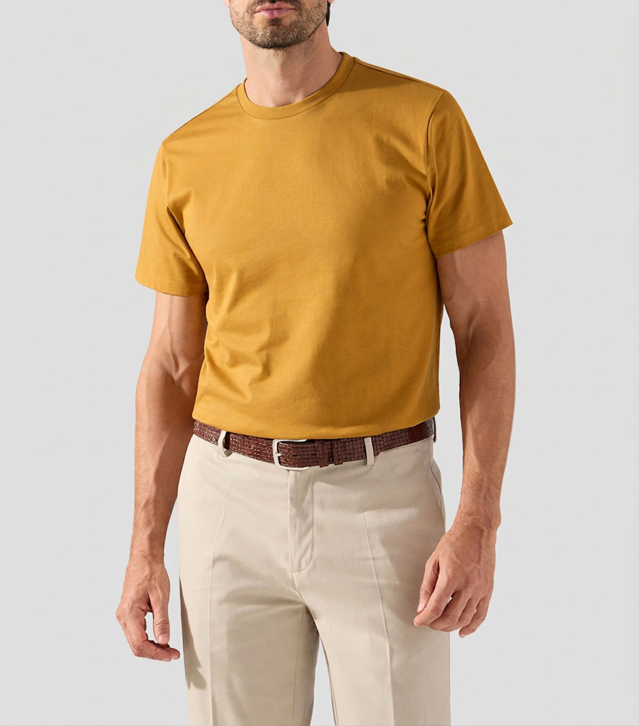 Playera de cuello redondo con manga corta lisa Hombre