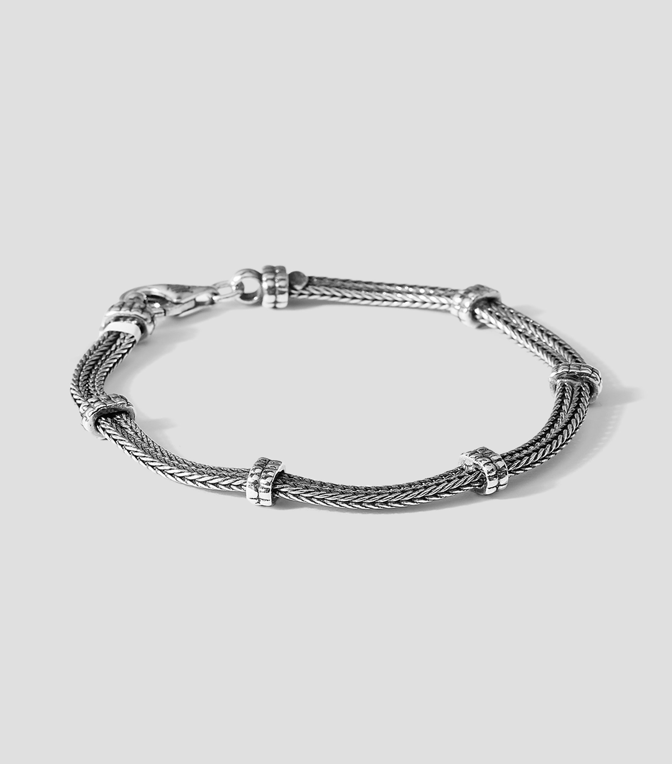 Pulsera en plata .925 dos tiras y separadores Hombre