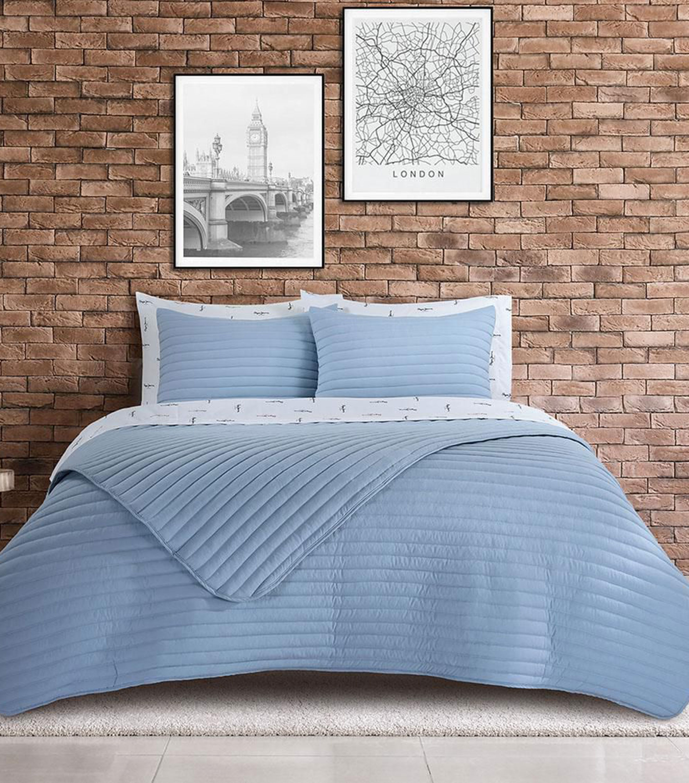 Juego de Colcha Matrimonial/Queen Size Lars Chambray Azul