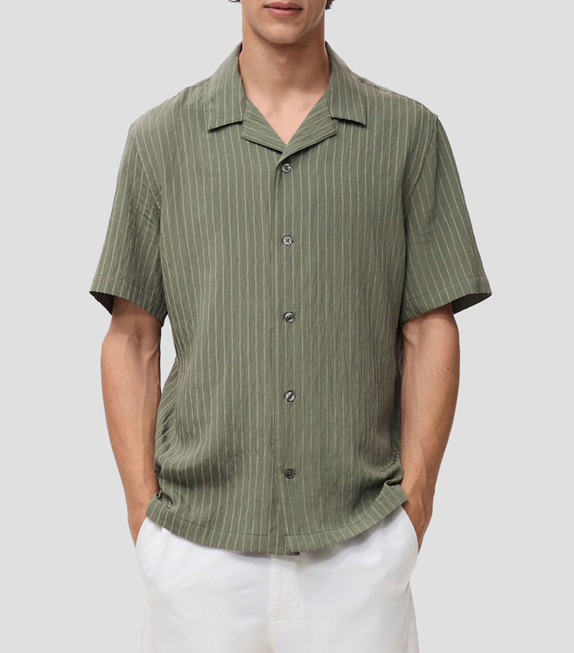 Camisa con rayas manga corta Hombre