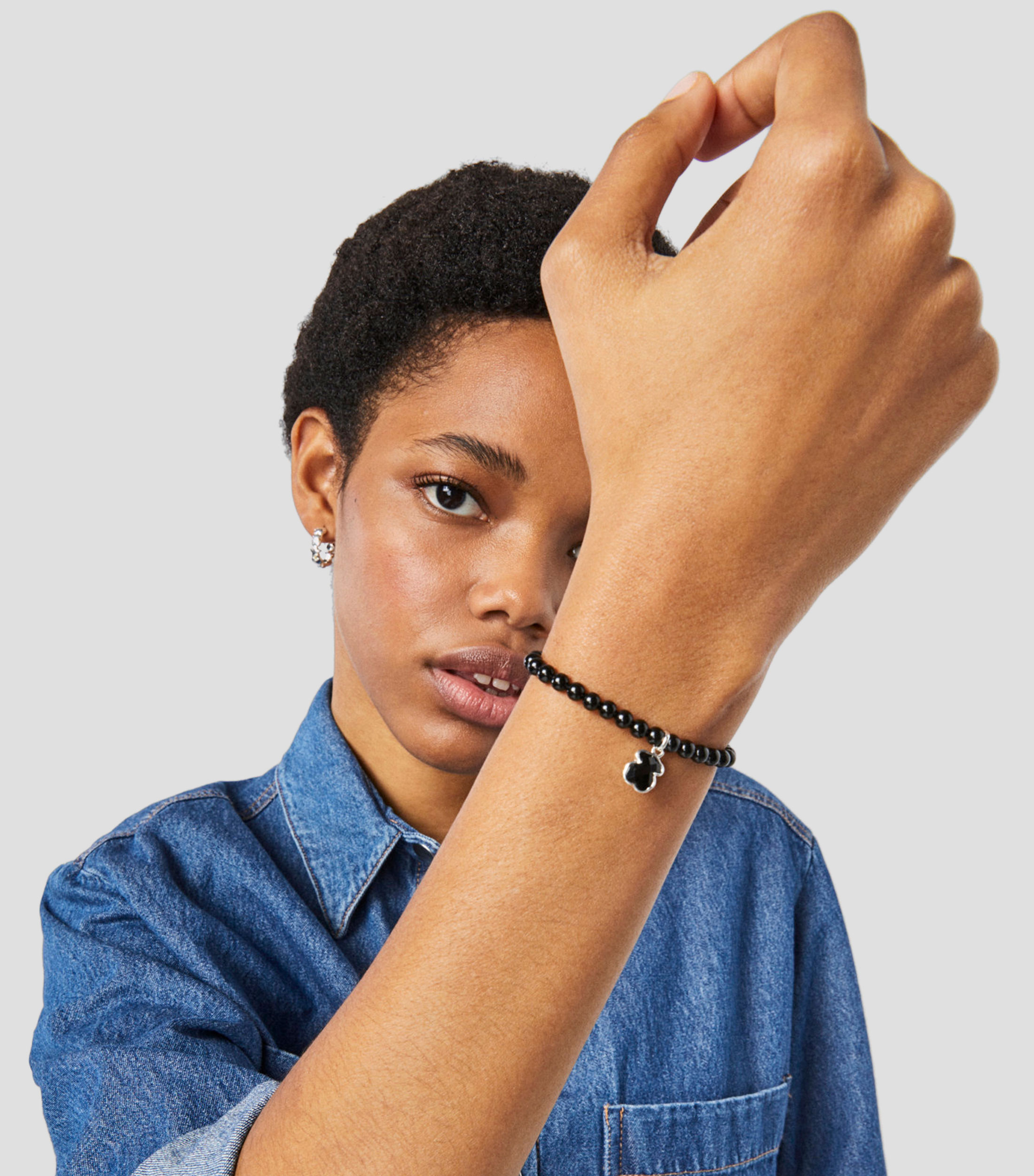 Pulsera elástica Negra con ónix Icon Color Mujer