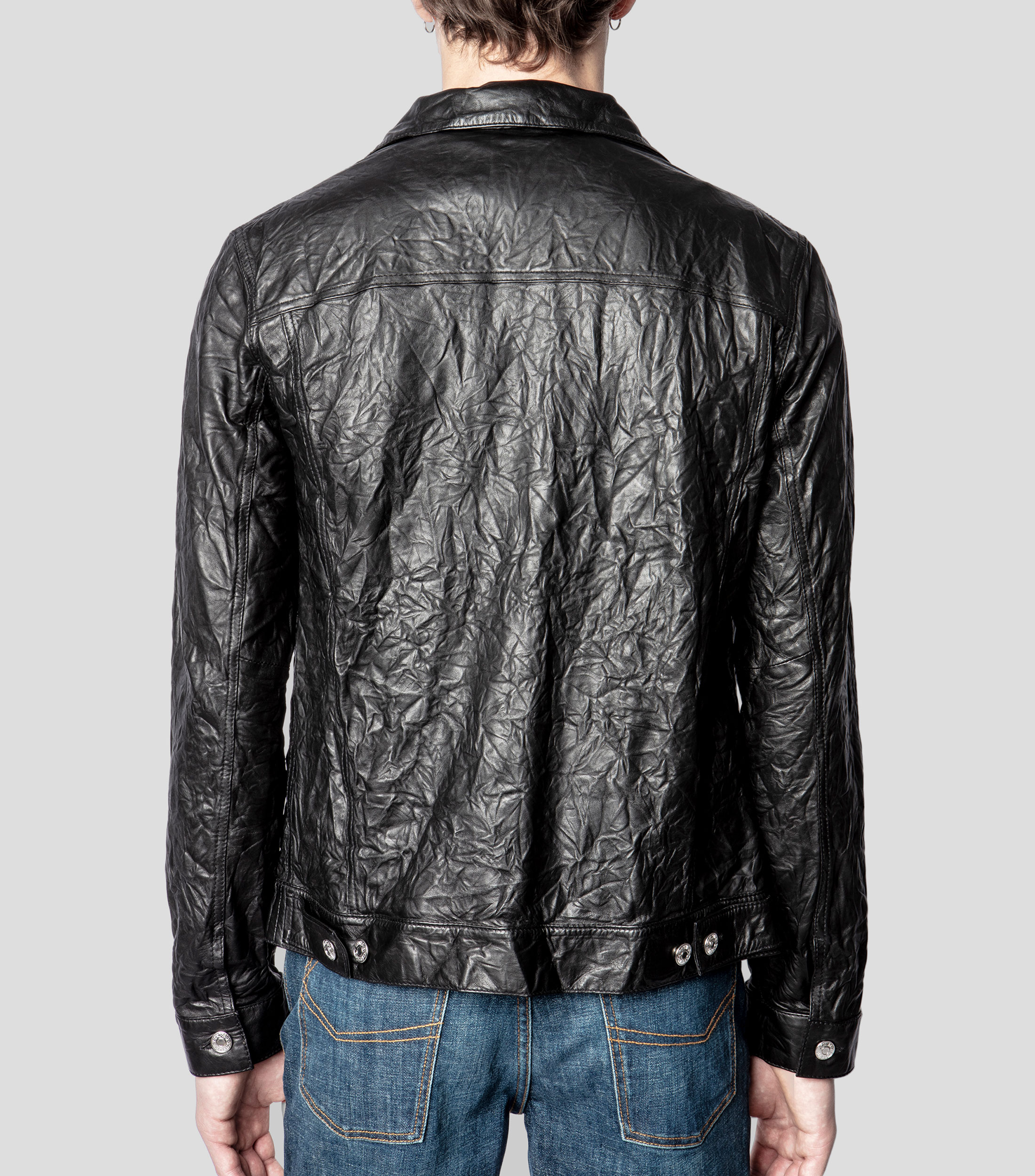 Chamarra Base Crinkle en Piel Hombre