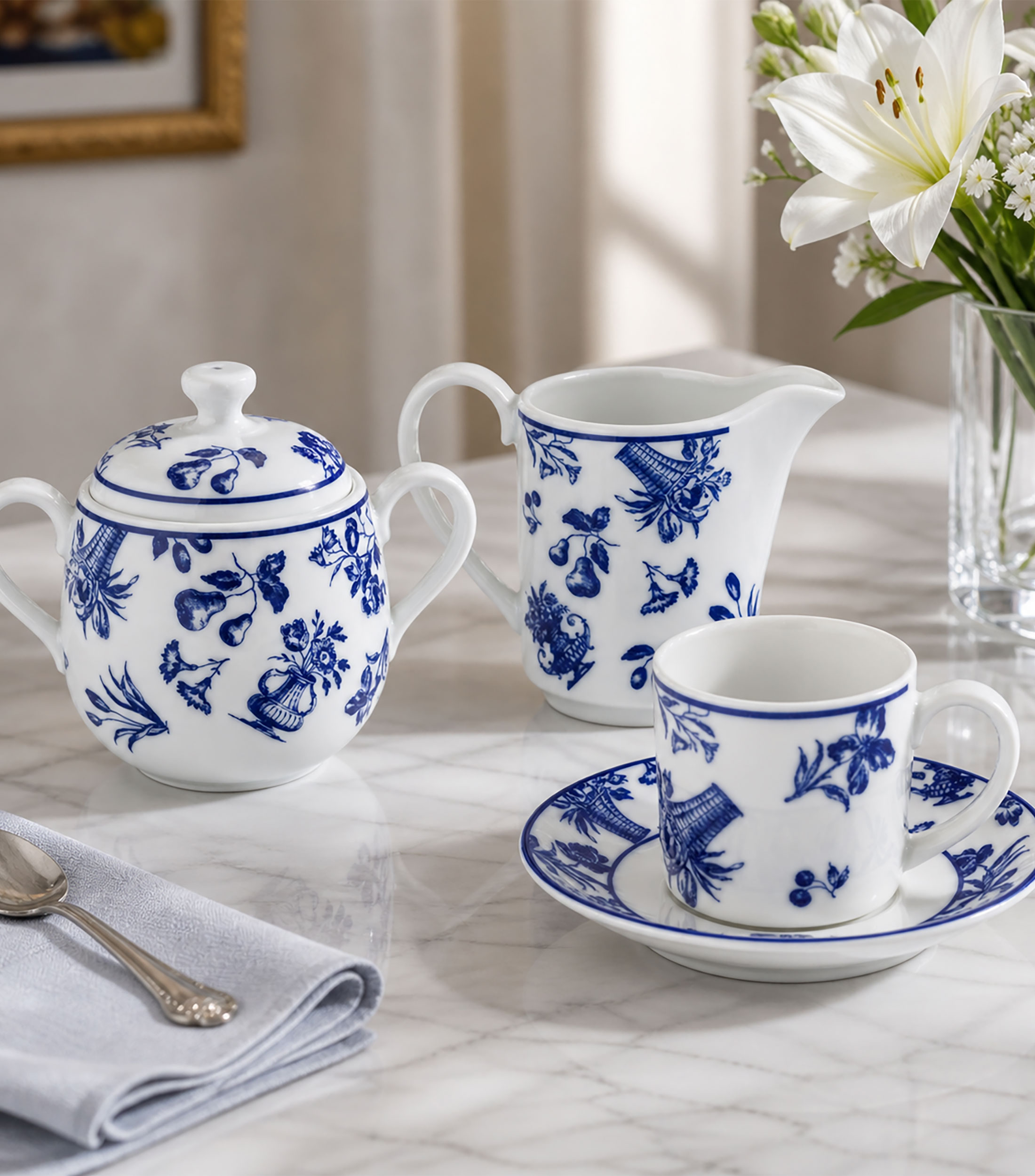 Taza De Café con Platillo Chintz Azul en porcelana